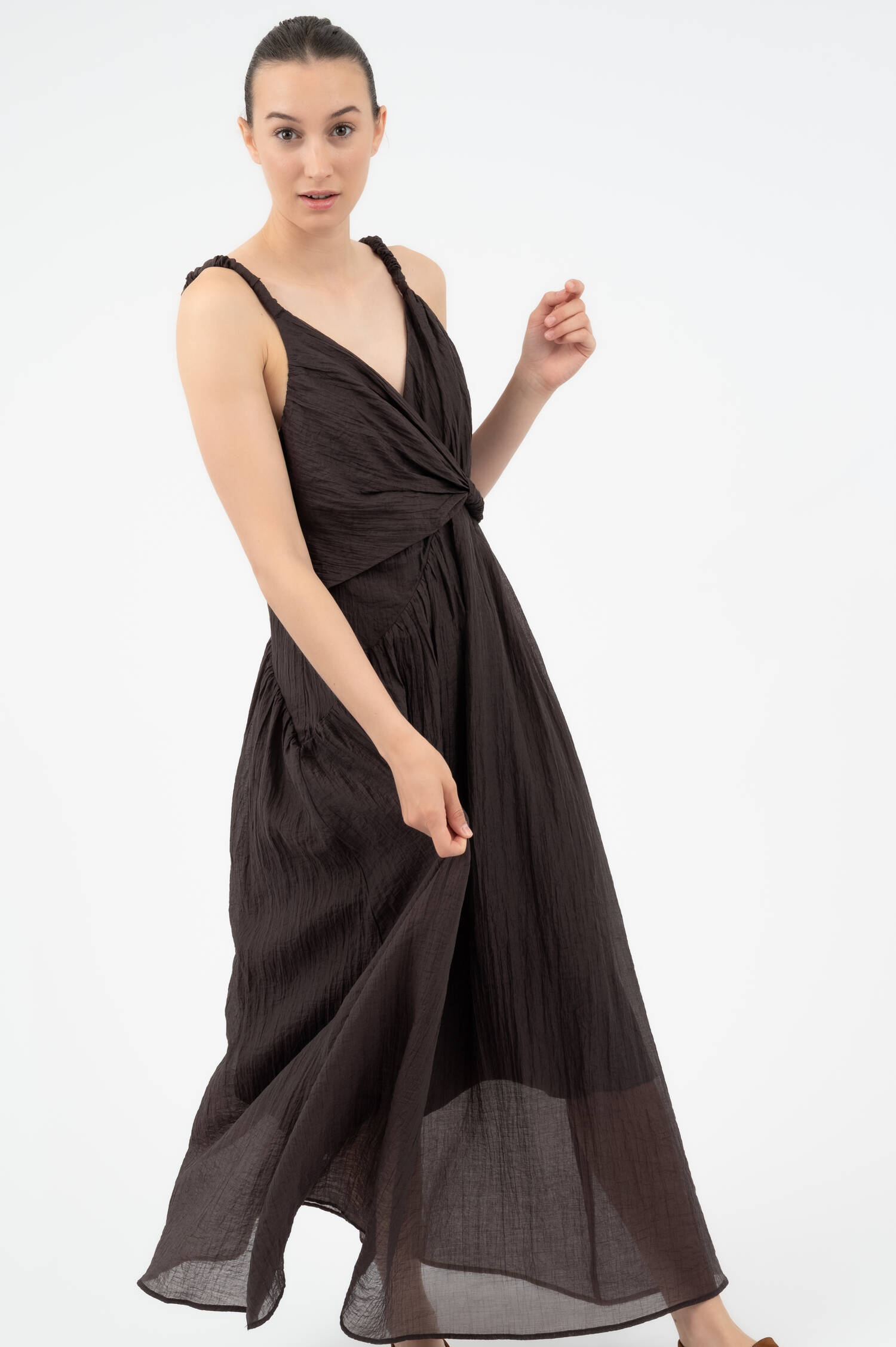Kleid mit Strukturmuster in Braun