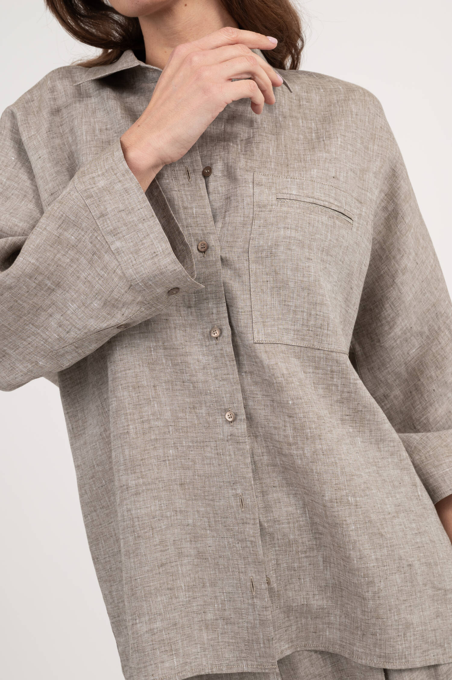 Leinenbluse in Taup meliert