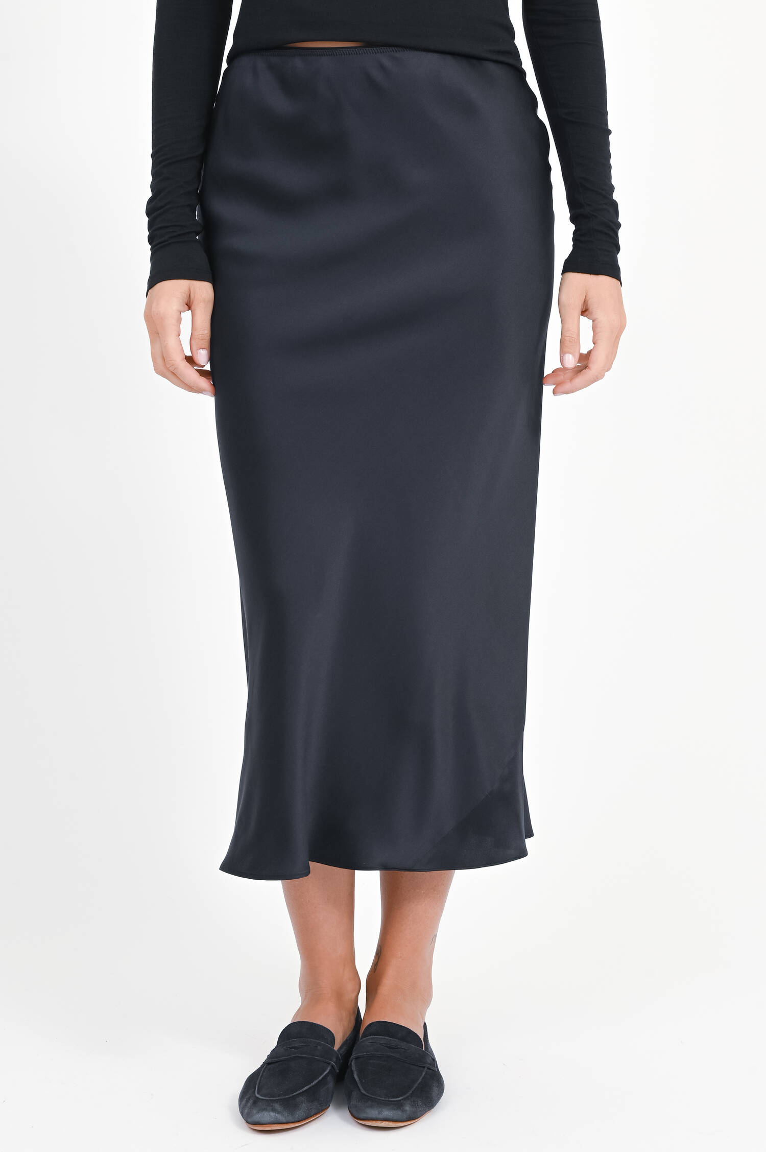 Midi Rock aus Seide in Dark Navy Midi Rock aus Seide in Dark Navy