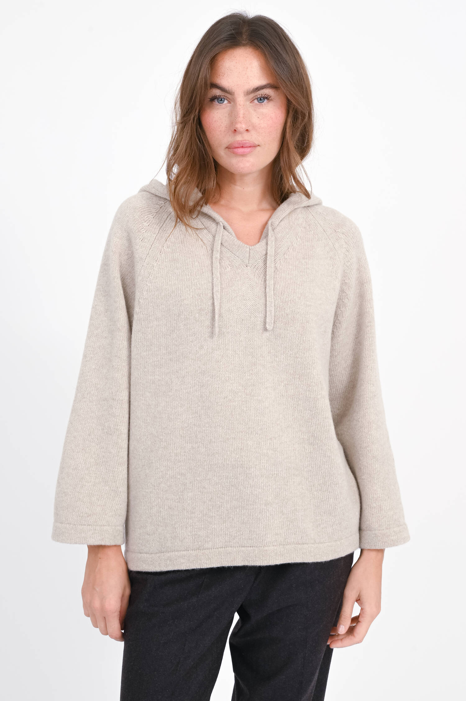 Wollpullover GHIANDA mit Kapuze in Sand Melange 