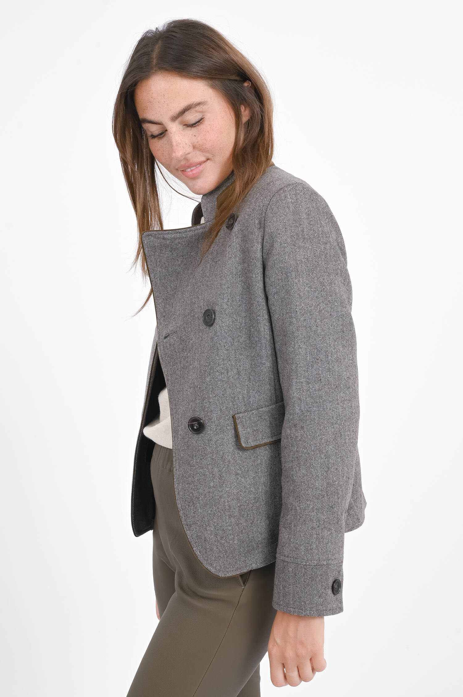 Fischgrät-Jacke in Braun/Creme