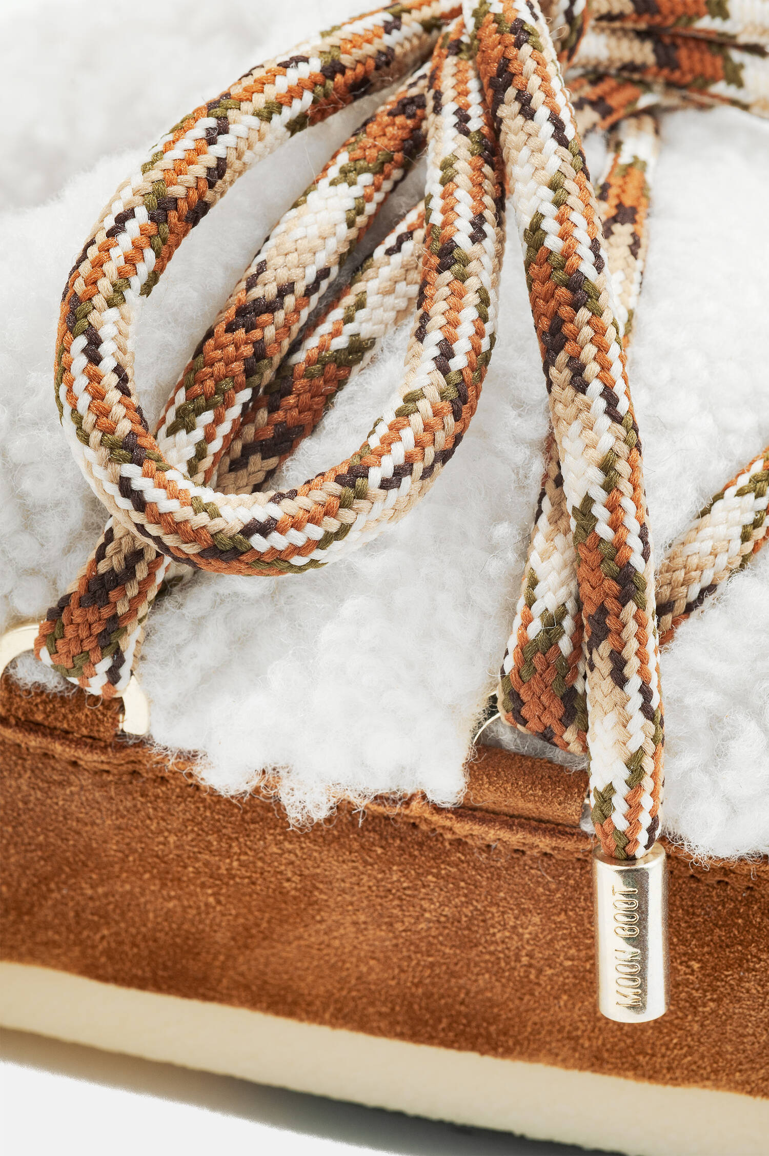 Mules ICON mit Lammfell in Cognac/Weiß