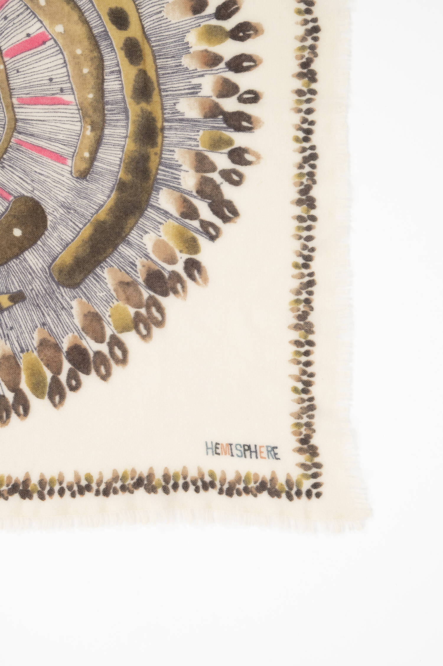 Cashmere-Tuch mit Fantasy-Print in Beige/Olive
