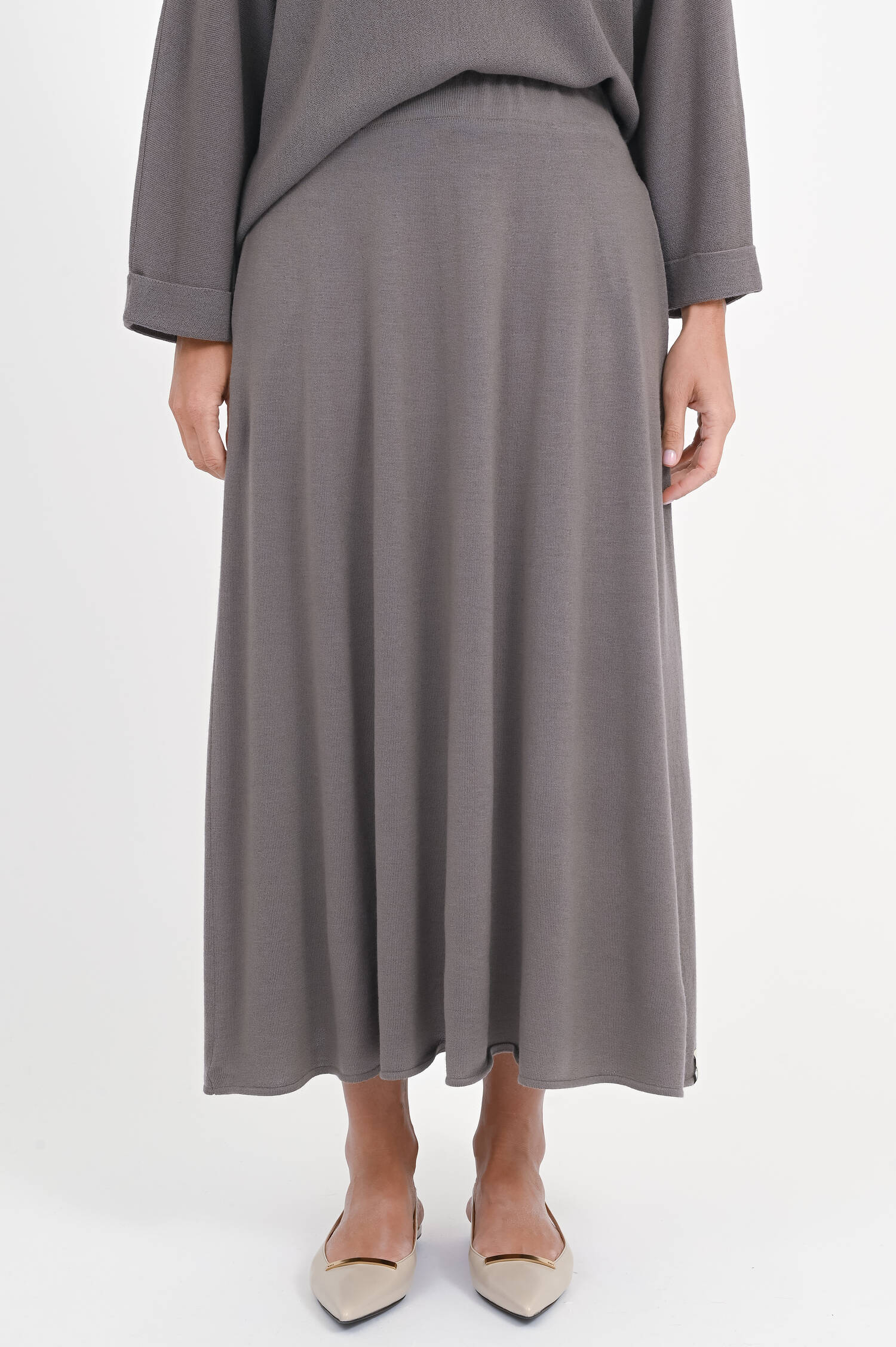 Midi-Rock aus Merinowolle in Nut