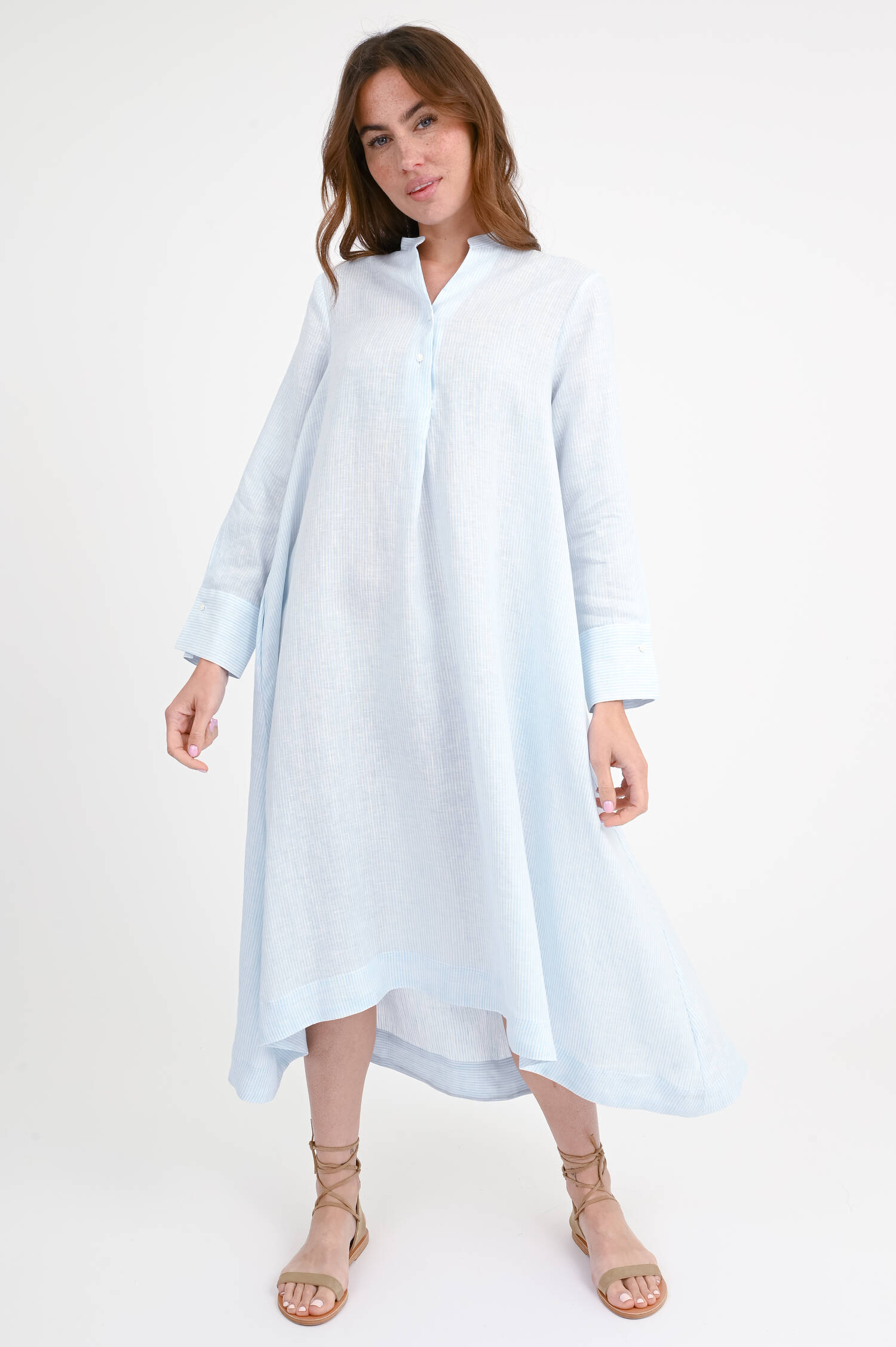 Midikleid OTORRA in Türkis/Weiß schmal gestreift