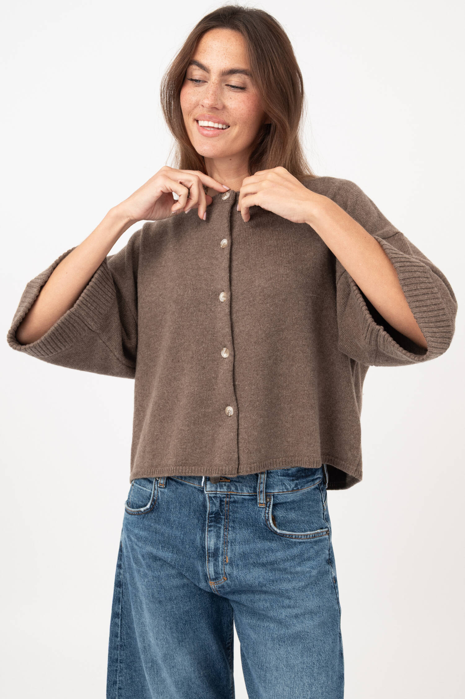 Woll-Cashmere-Cardigan GRETA in Braun