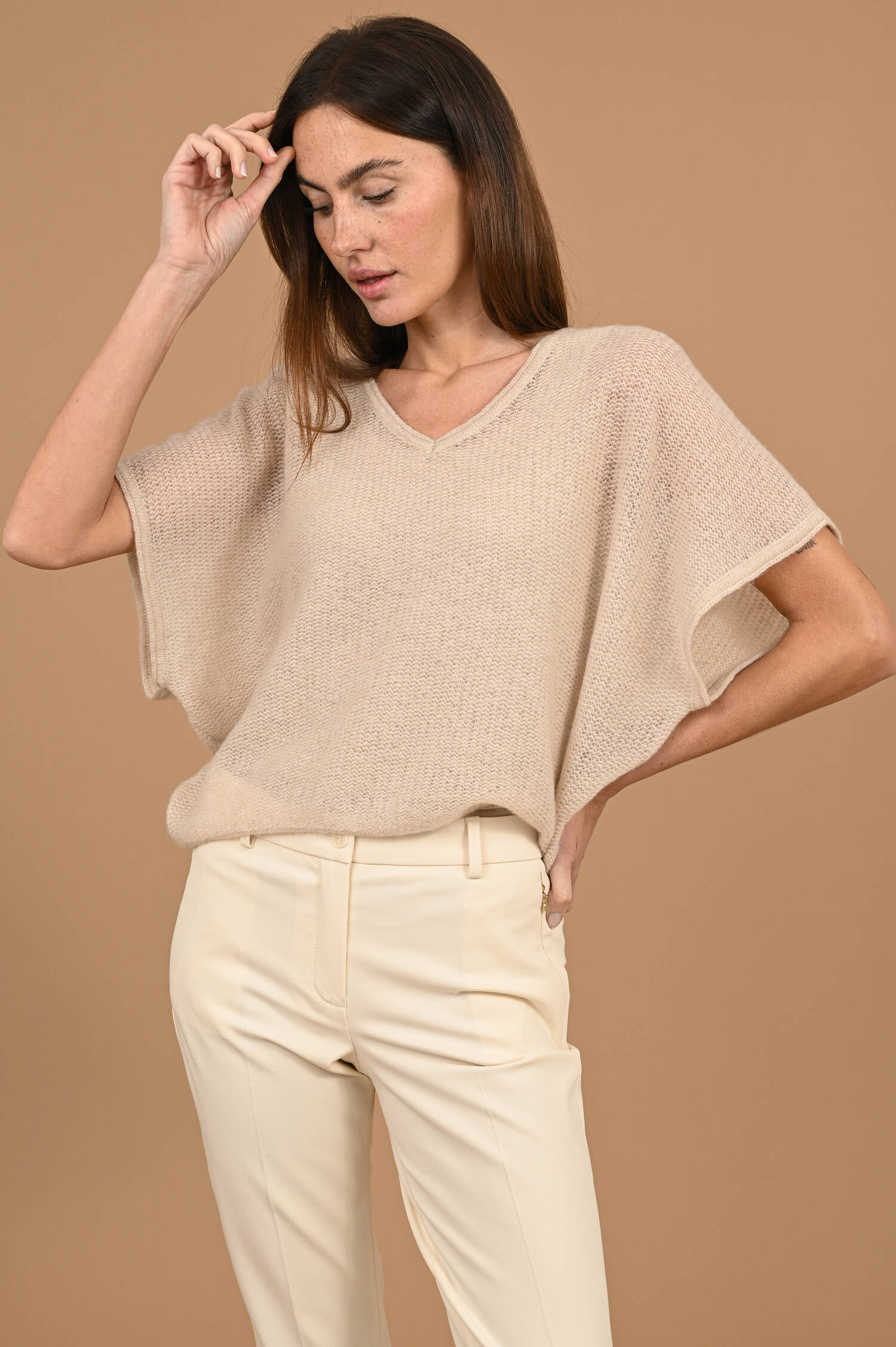 Strickpullover in Sandbeige