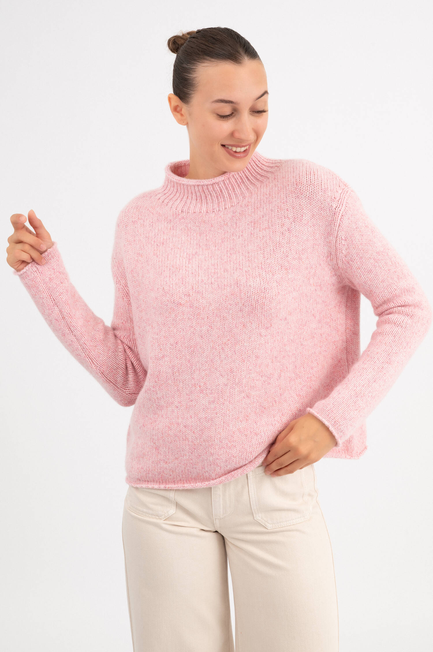 Cashmere Stehkragen Pullover in Rosa meliert Cashmere Stehkragen Pullover in Rosa meliert