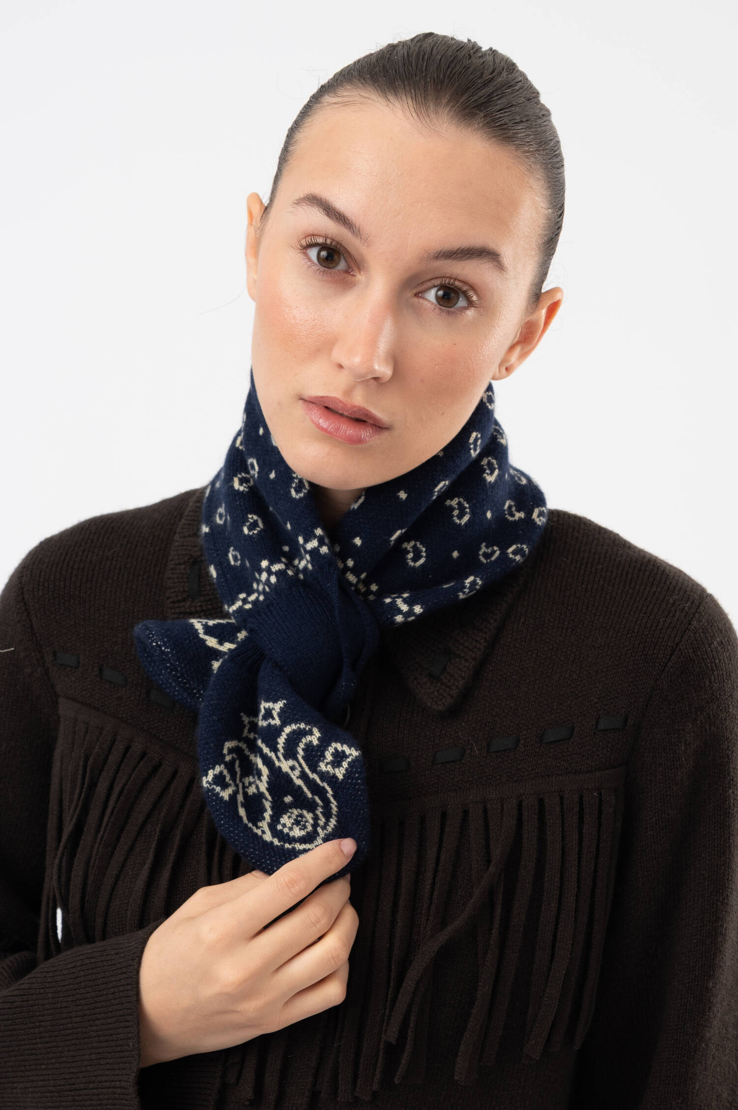 Bandana Woll/Cashmere Schal in Blau/Beige 