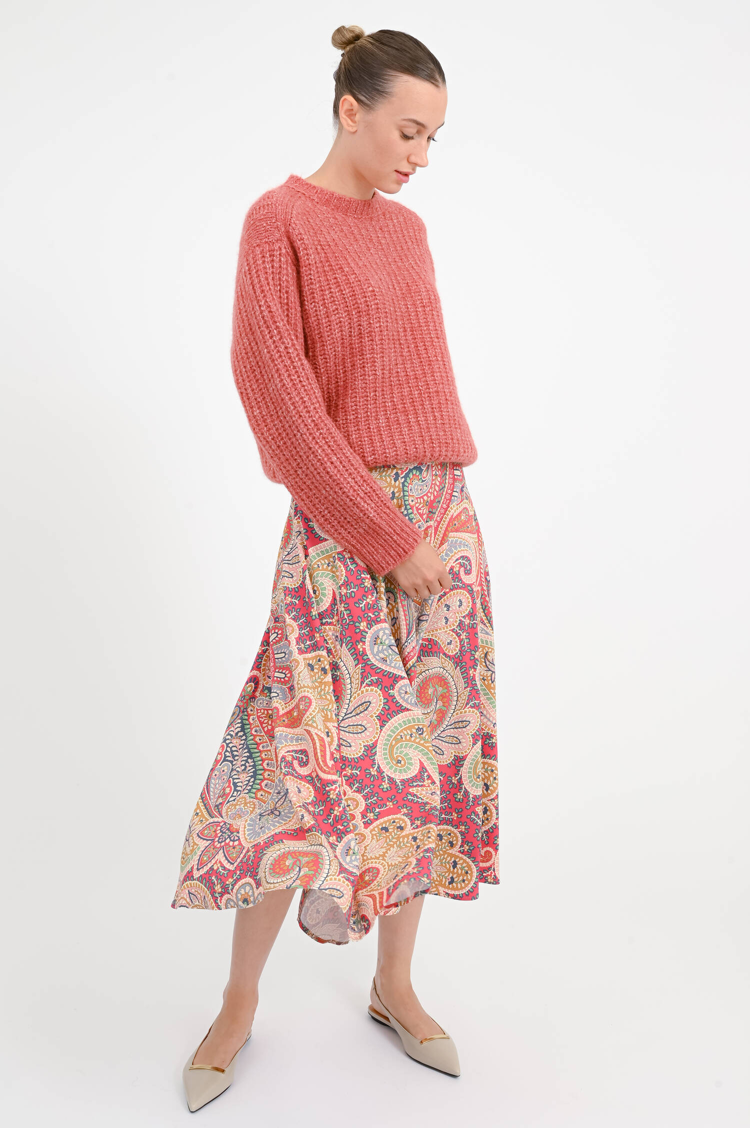 Strickpullover aus Grobstrick in Rost meliert