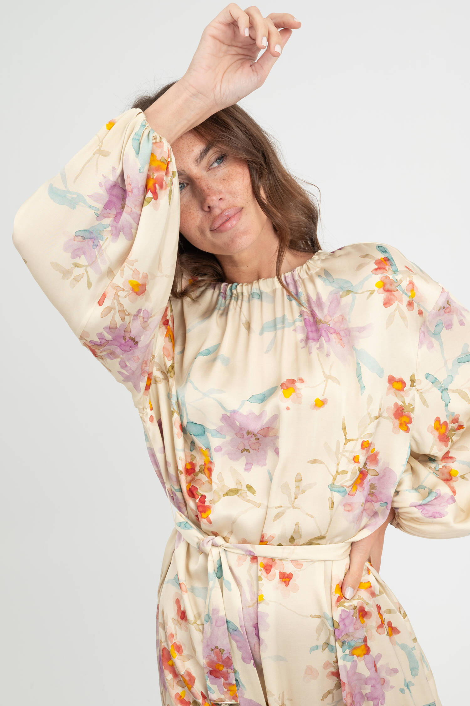 Viskose Kleid mit Blumenprint in Multicolor