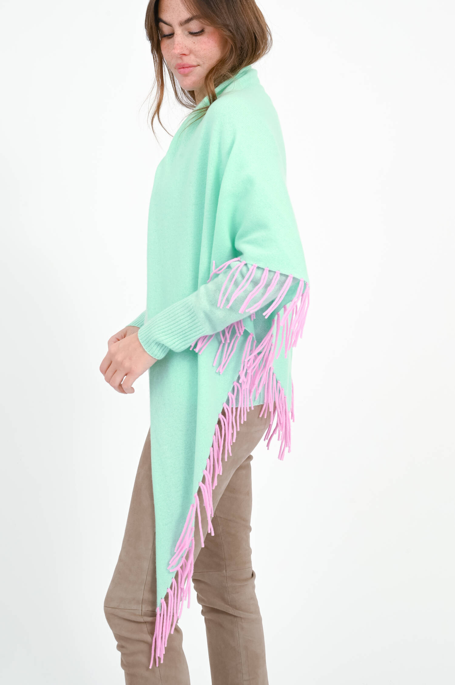 Dreieckstuch mit Fransen in Grün/Pink Dreieckstuch mit Fransen in Grün/Pink