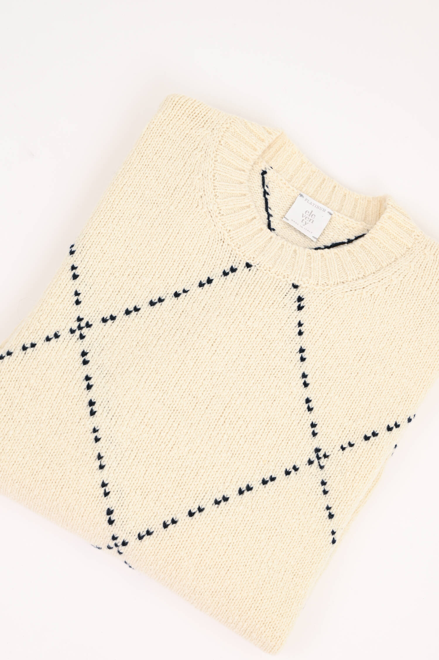 Wollpullover in Creme/Navy gemustert Wollpullover in Creme/Navy gemustert
