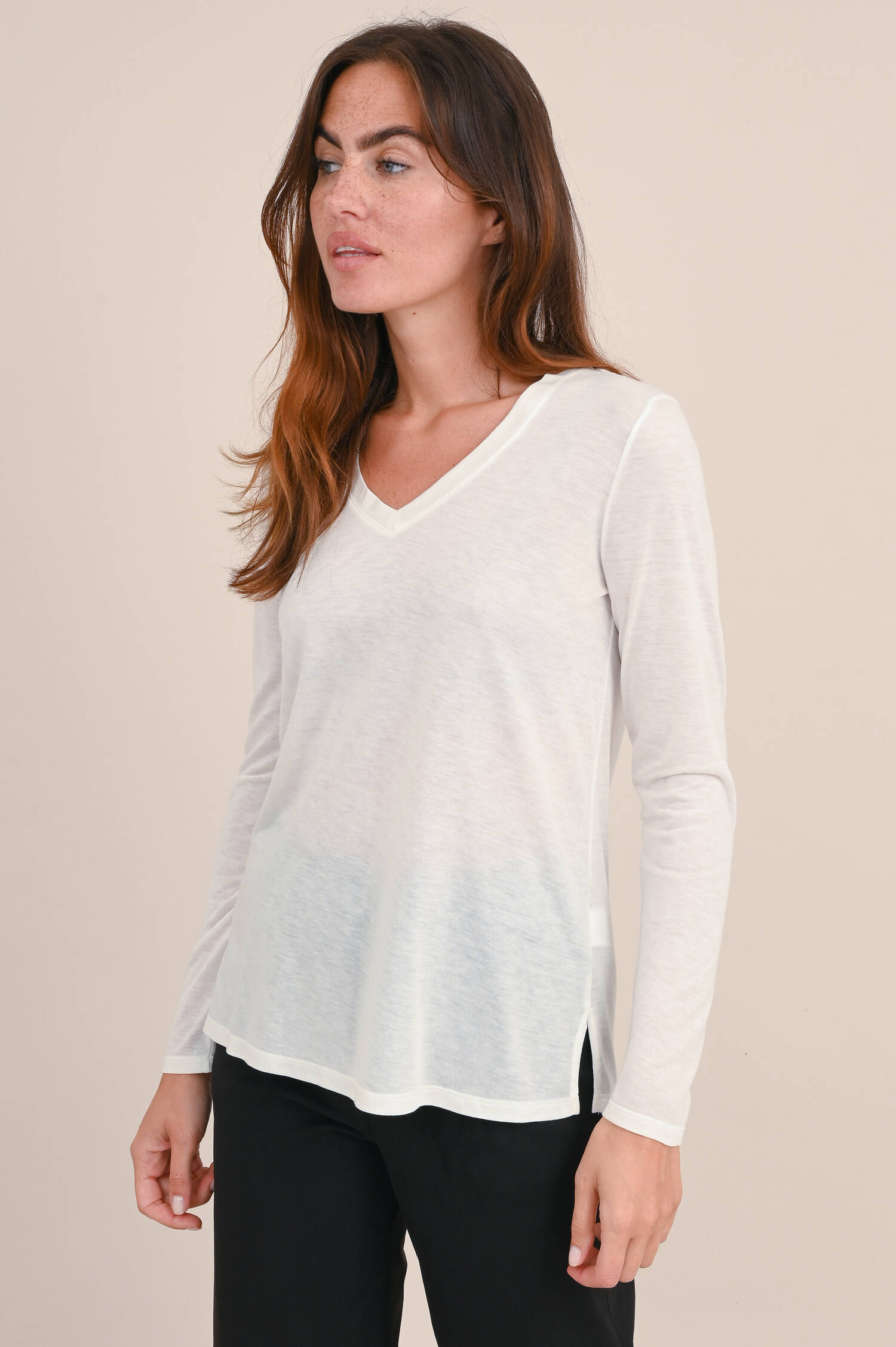 Langarm Shirt aus Milchfasern in Natur