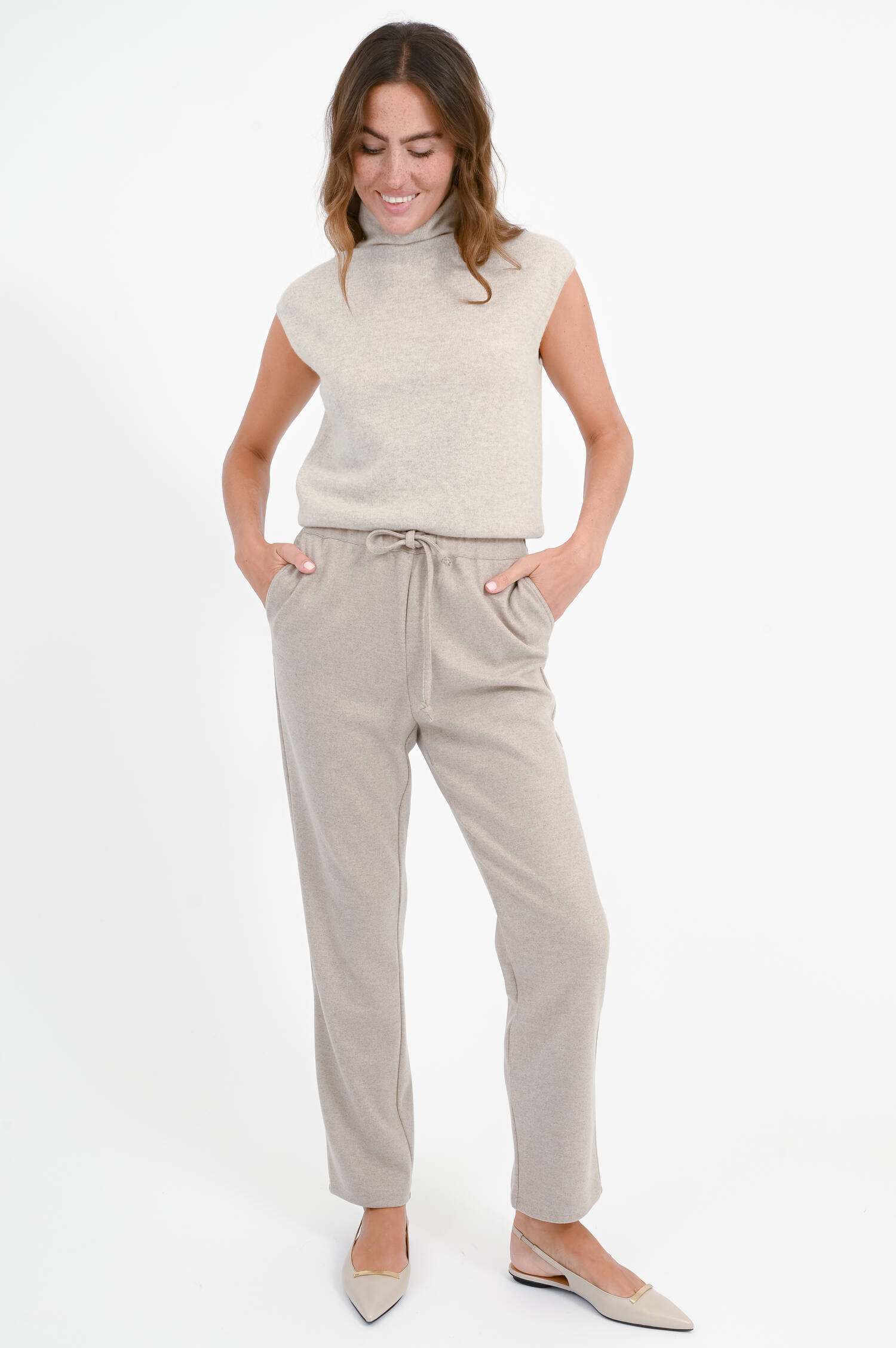 Relaxed-Fit-Pants in Beige meliert 