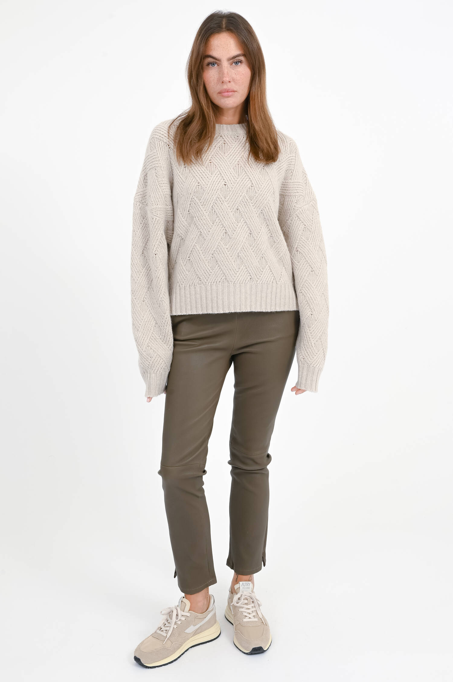 Zopfstrick-Pullover in Sand