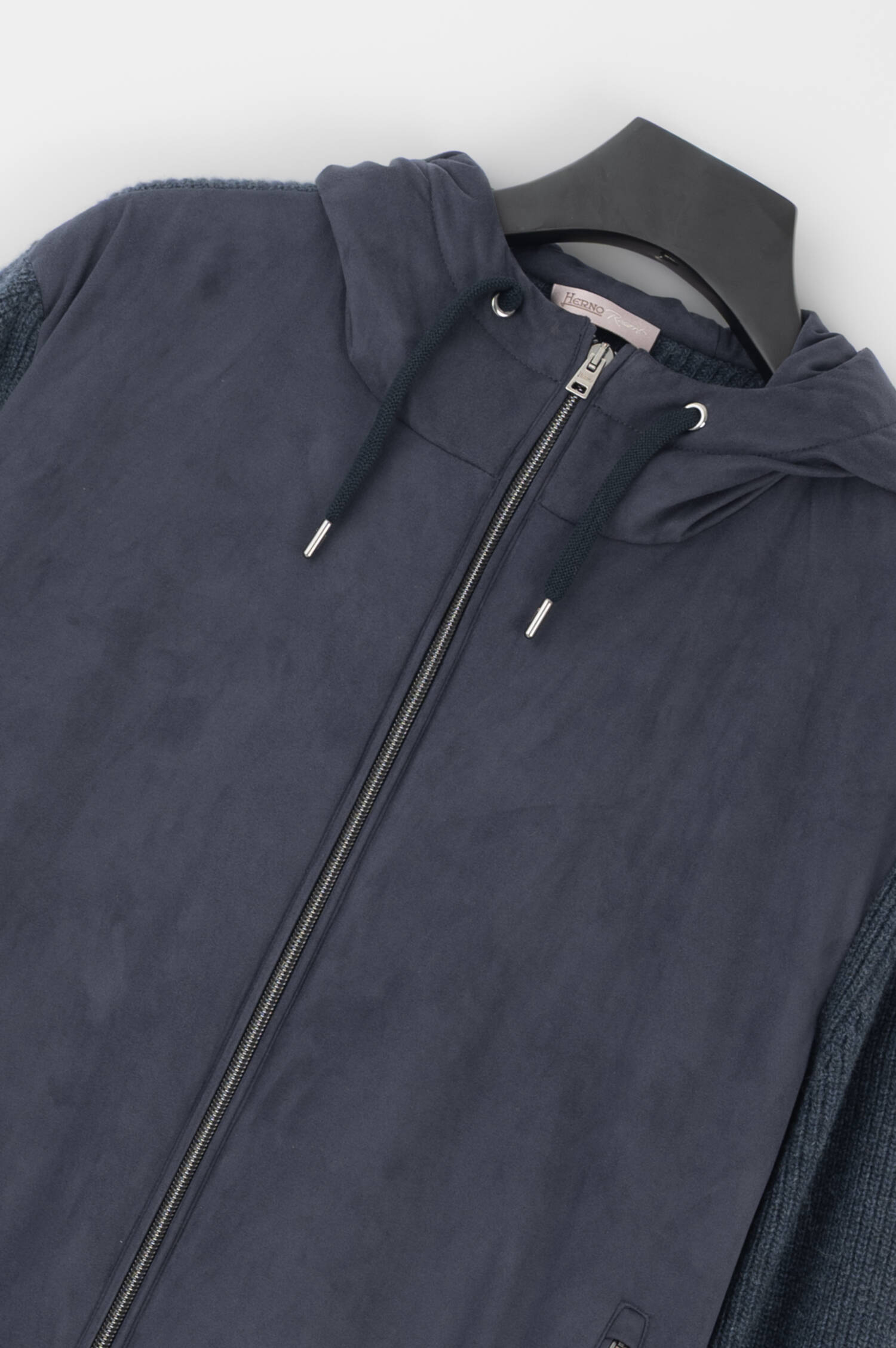 Hybrid Kapuzenjacke mit Rippstrick-Einsatz in Navy