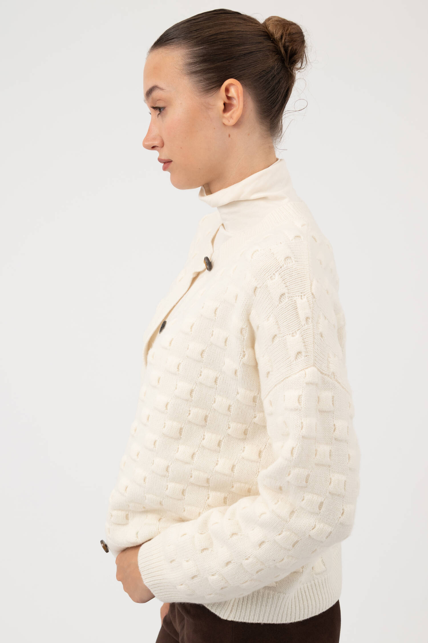 Woll-Cashmere-Cardigan mit Strukturmuster in Beige