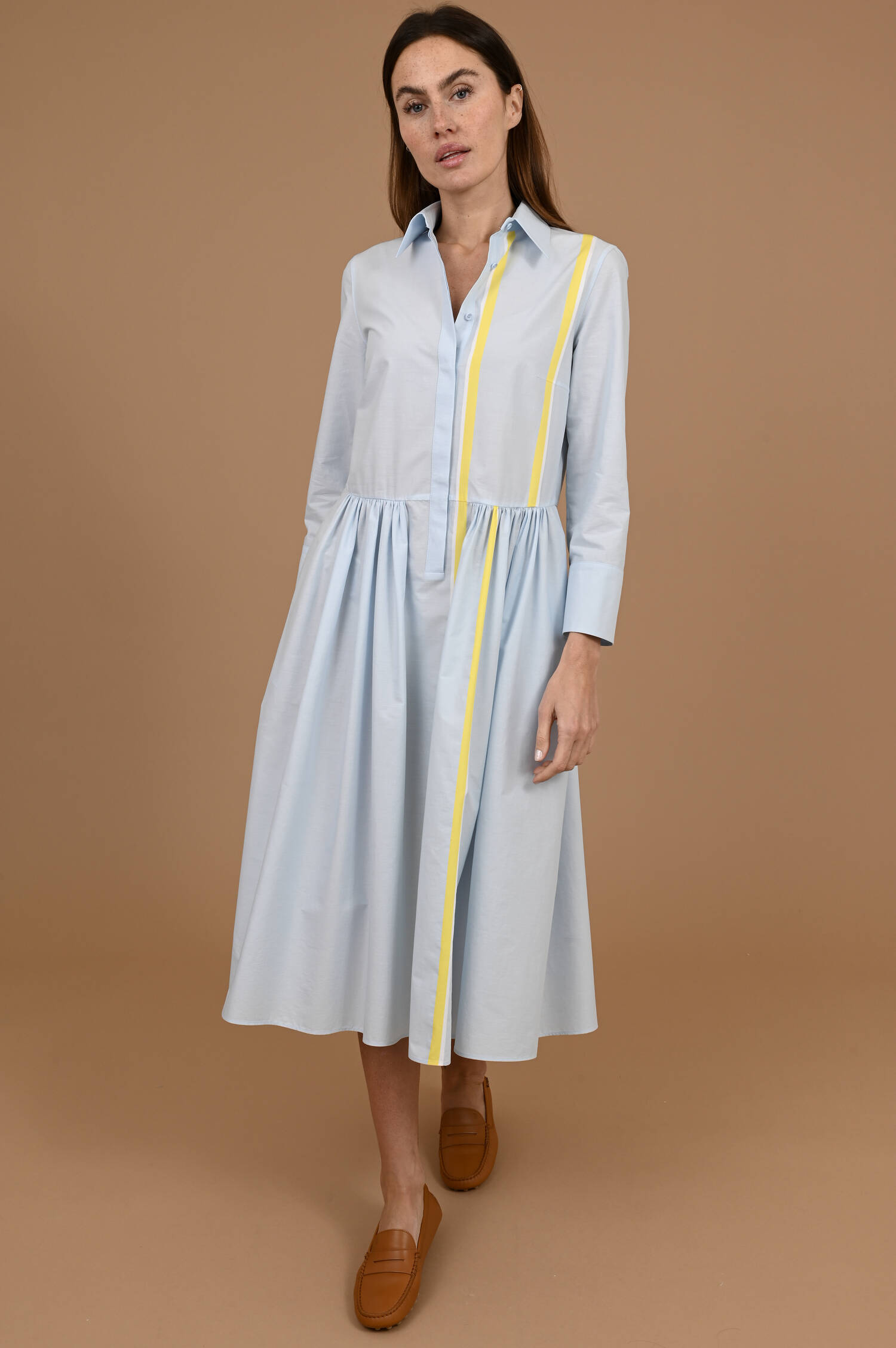 Hemdblusenkleid mit A-Linie in Hellblau/Zitron