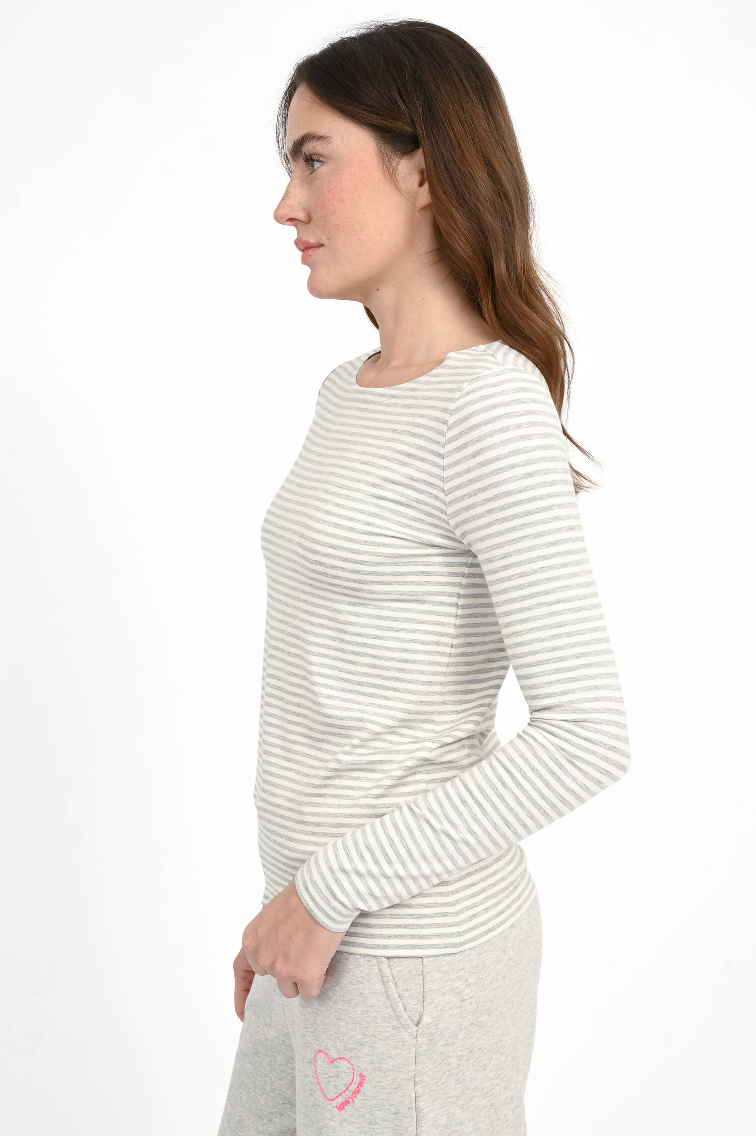 Gestreiftes Longsleeve in Greymelange/Ivory