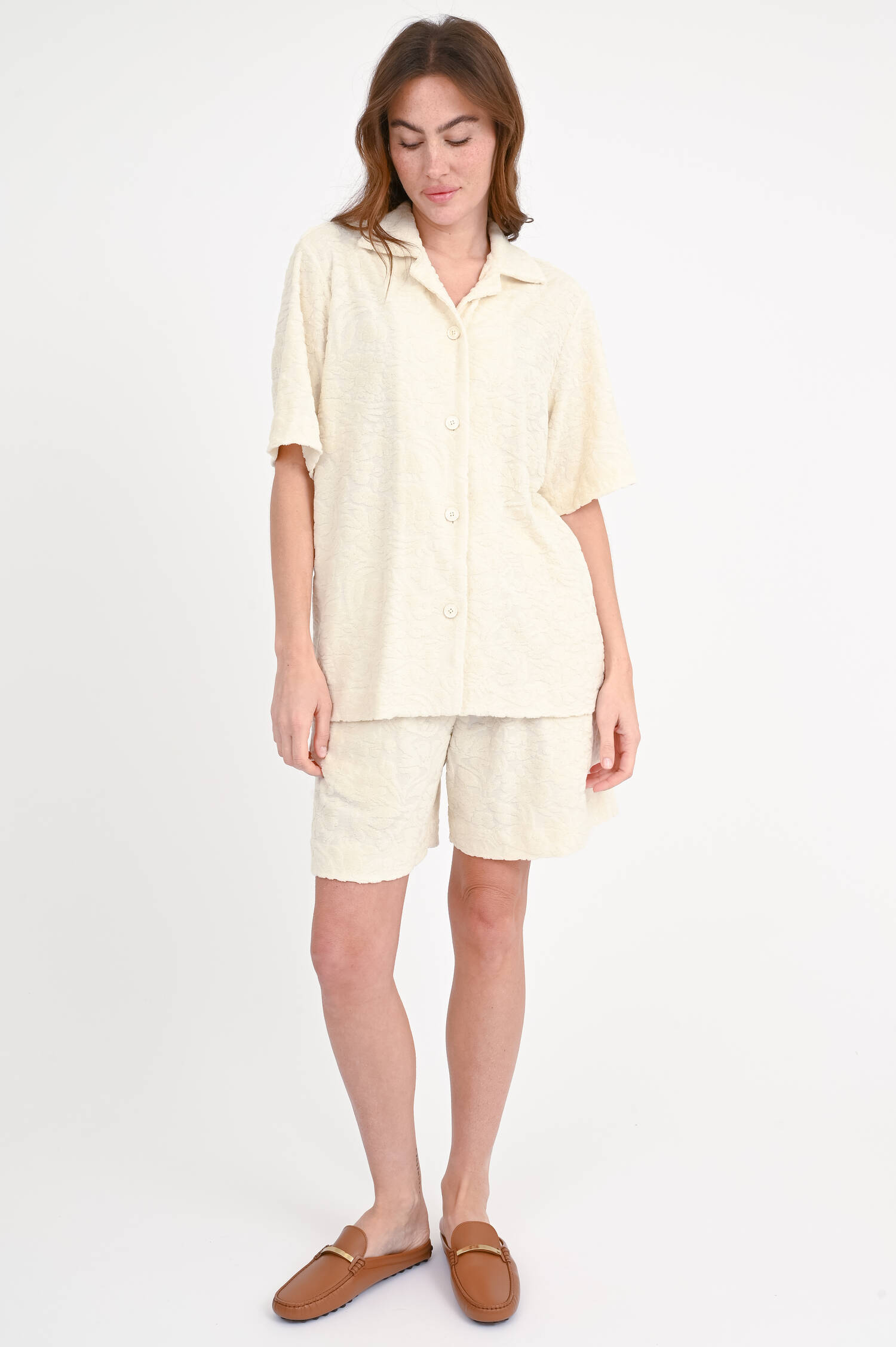 Frottee-Hemd mit Blumenmuster in Creme