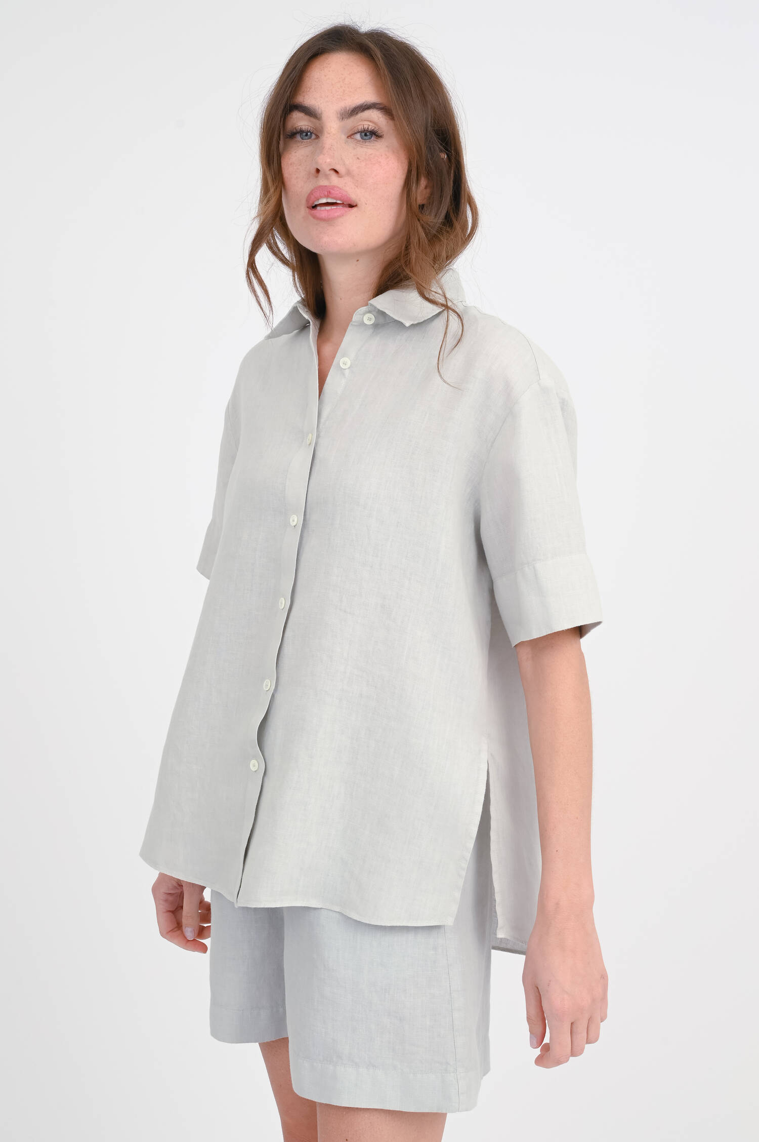 Kurzarm Leinenbluse ZOE in Stone