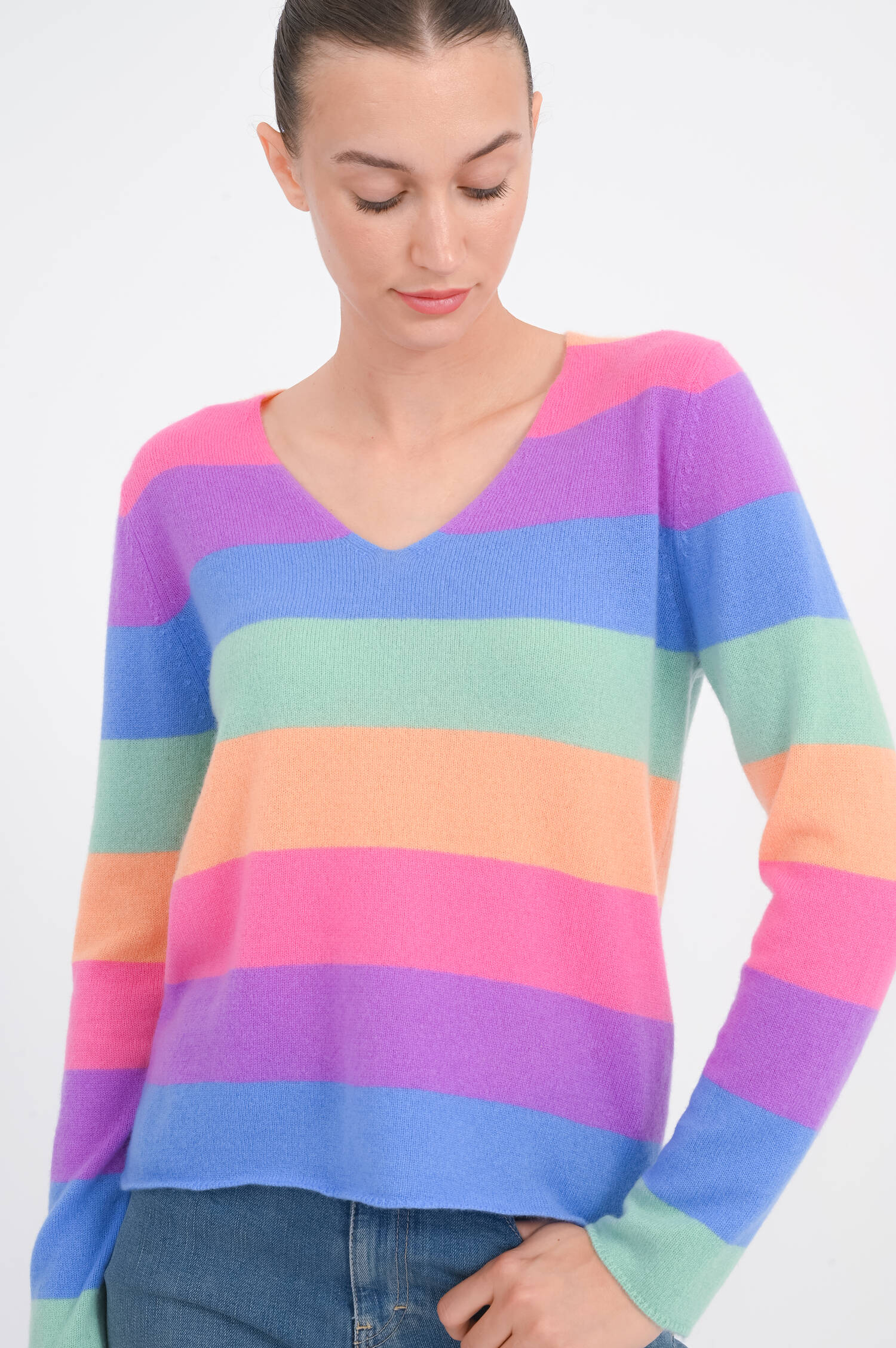 Color-Blocking Cashmere Pullover in Multicolor