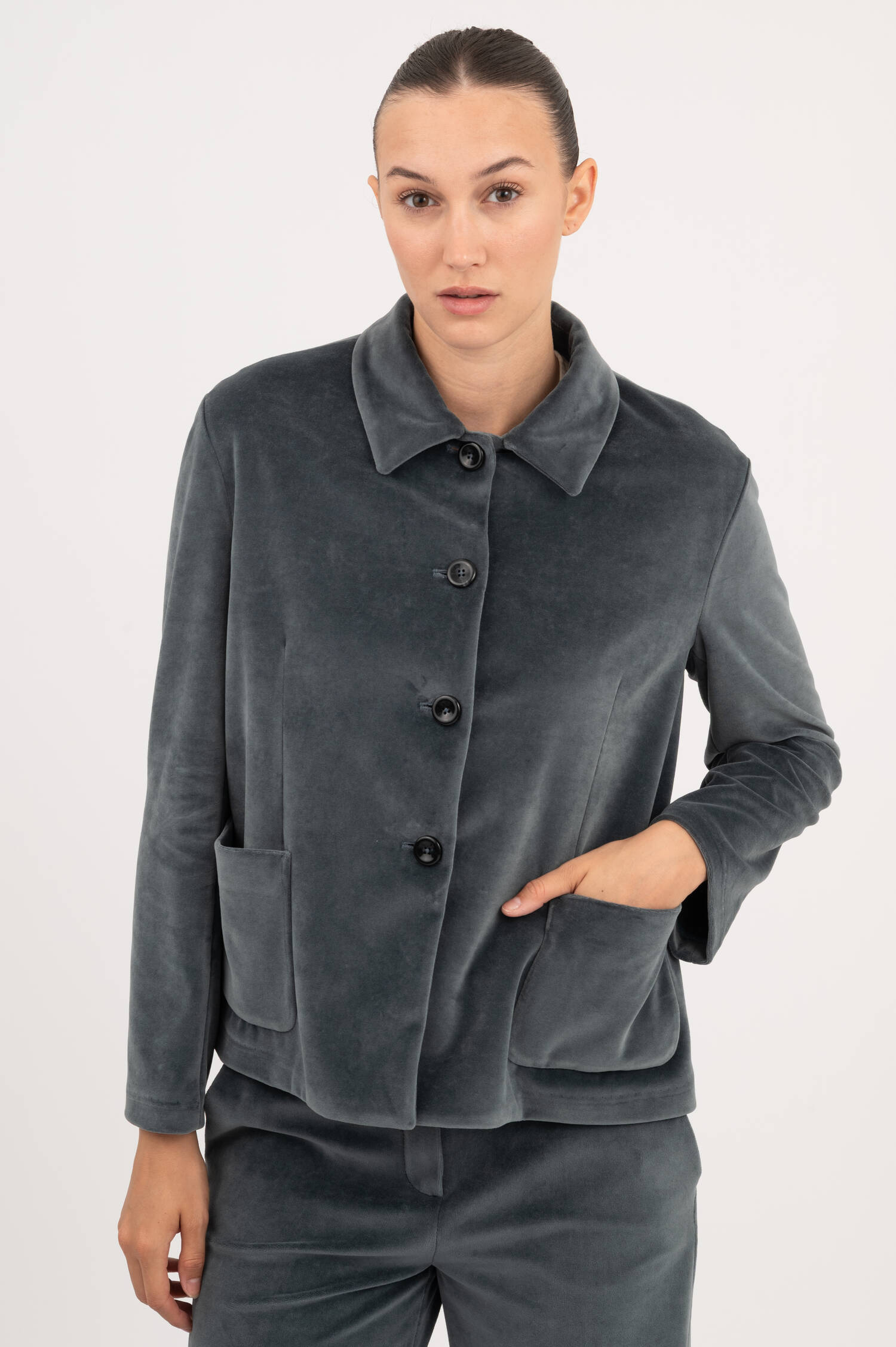 Samtjacke in Petrol