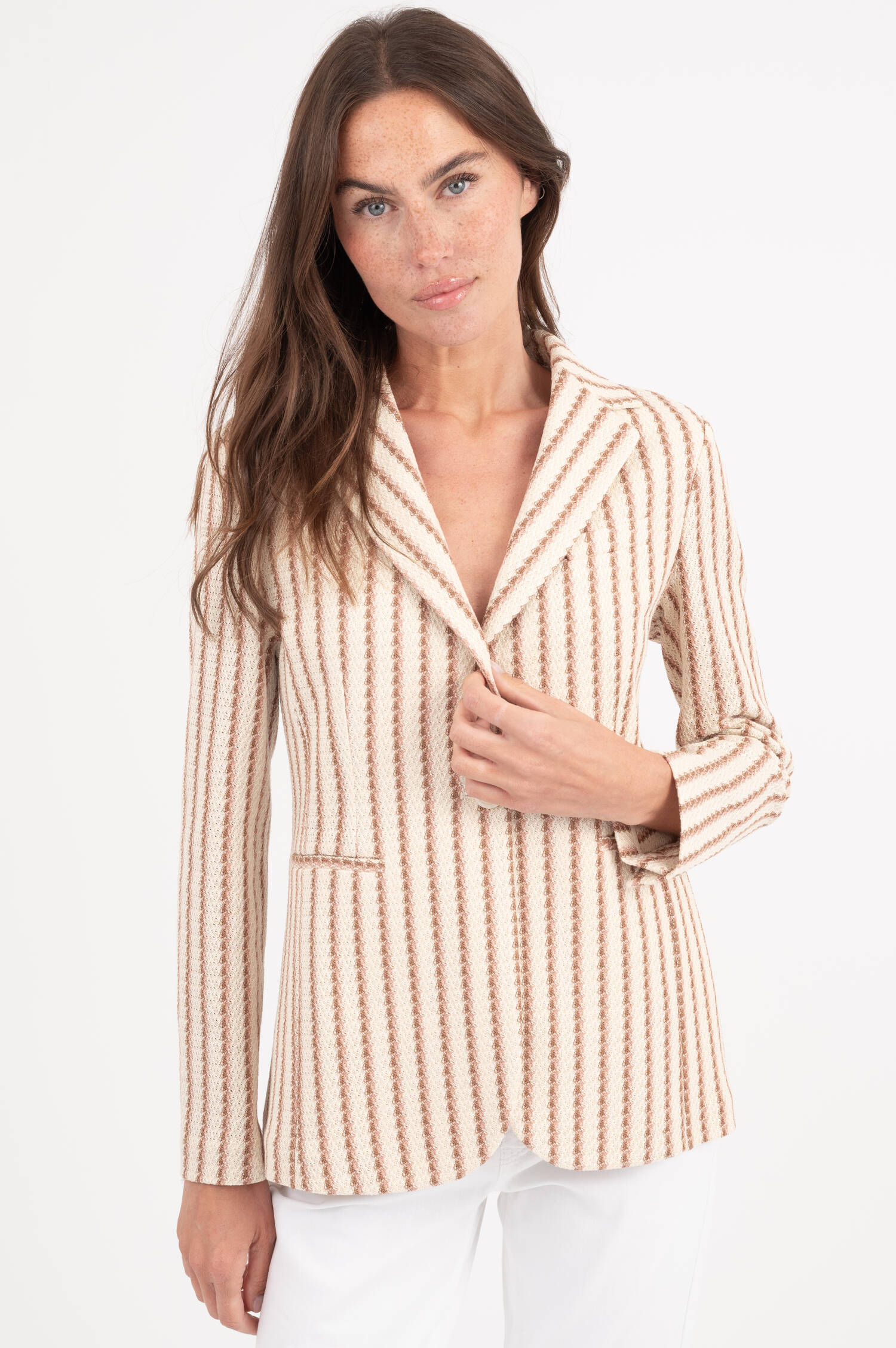 Slim Fit Blazer in Natur gestreift Slim Fit Blazer in Natur gestreift