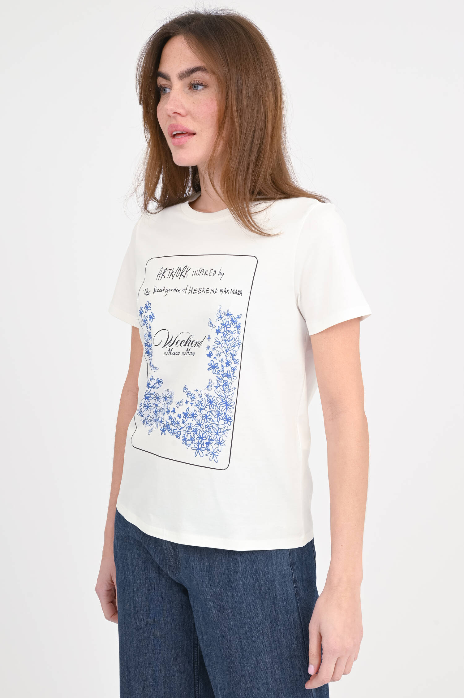 T-Shirt aus Baumwolle in Weiß/Schwarz/Blau