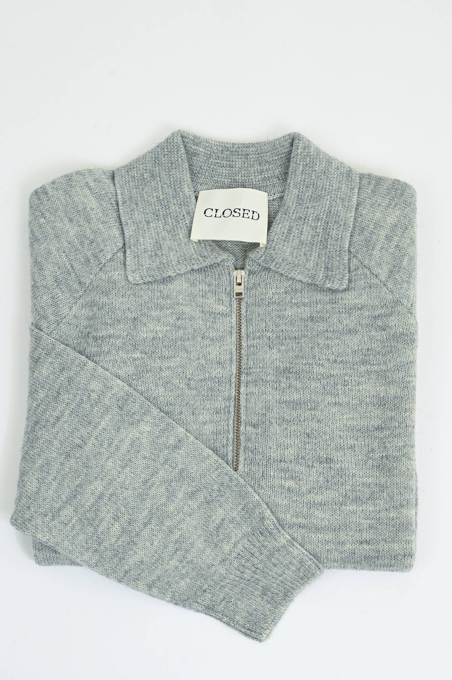 Gestrickter Polo-Pullover in Light Grey Melange