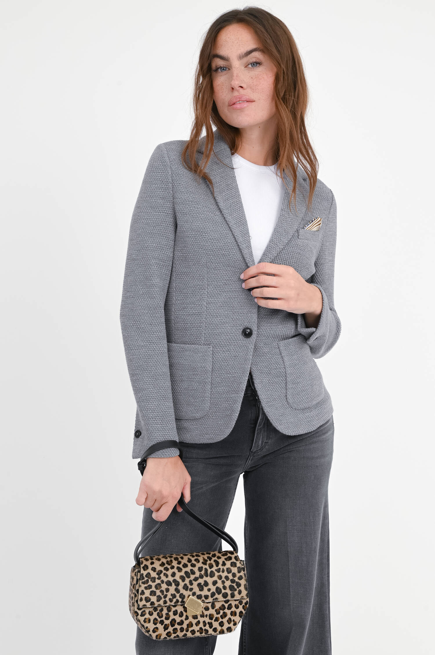 Woll-Blazer mit Struktur in Grey Melange