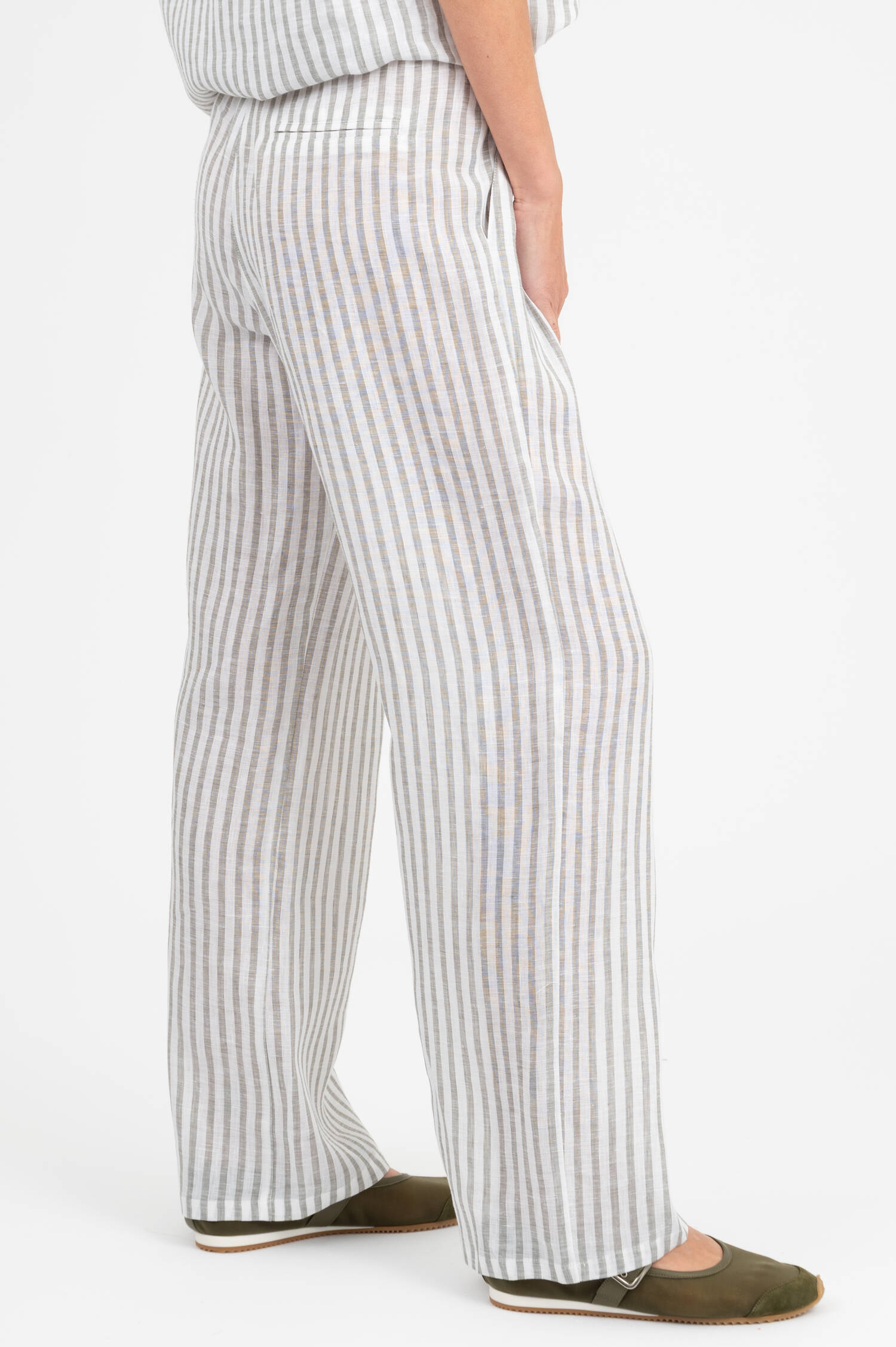 Leinenhose in Khaki/Weiß gestreift Leinenhose in Khaki/Weiß gestreift