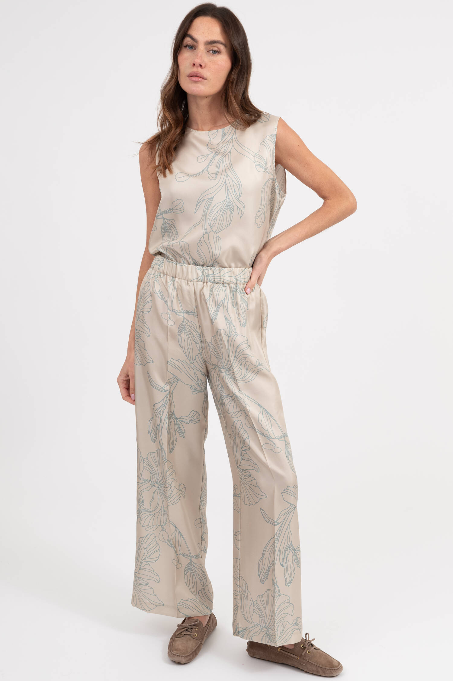 Seidehose mit Print in Creme Seidehose mit Print in Creme