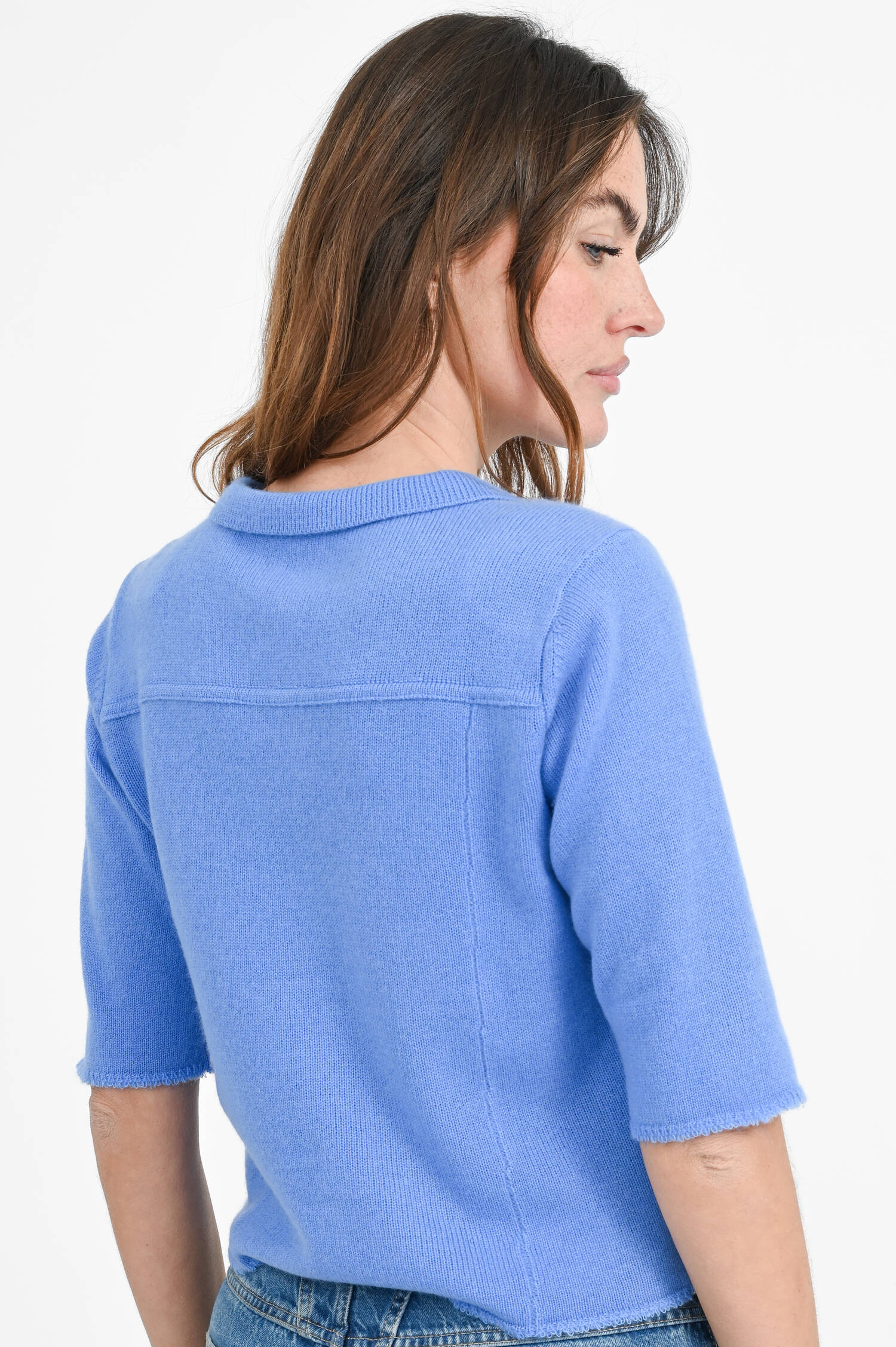 Kurzarm Cardigan aus Cashmere-Mix in Electric Blue