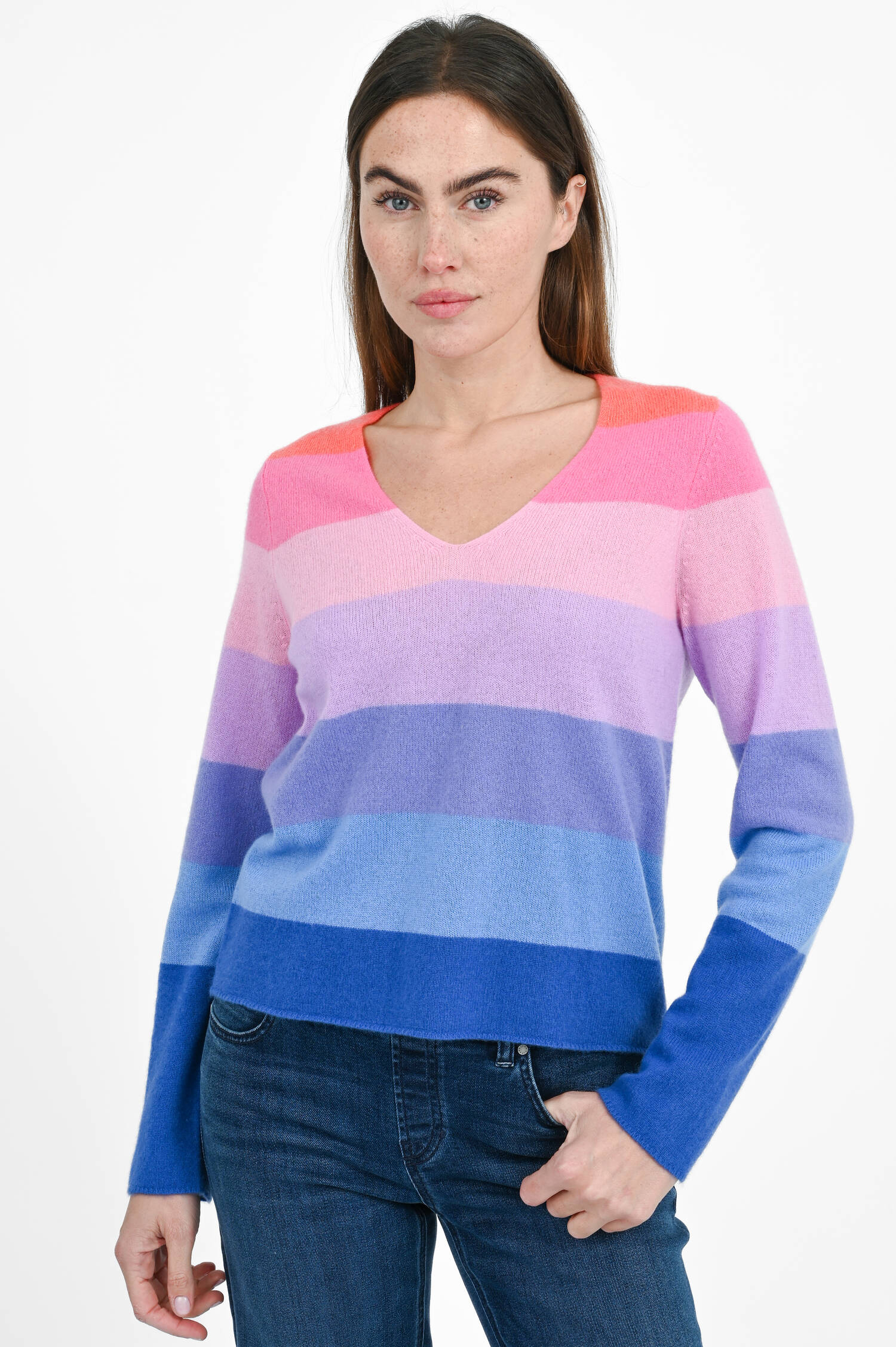 Color-Blocking Cashmere Pullover in Multicolor