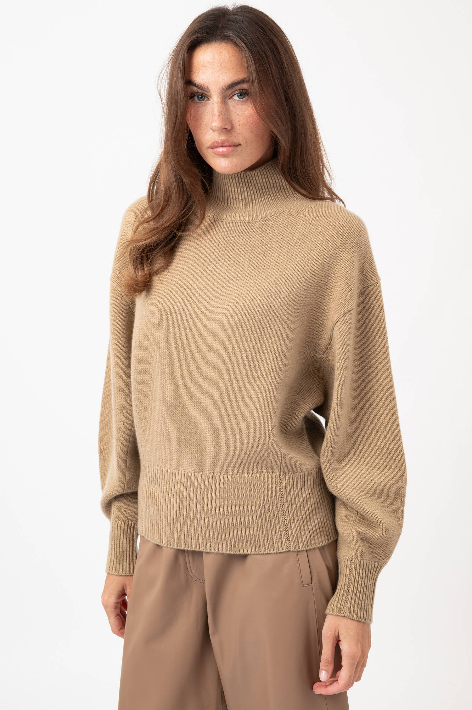 Woll-Cashmere-Stehkragen-Pullover in Beige