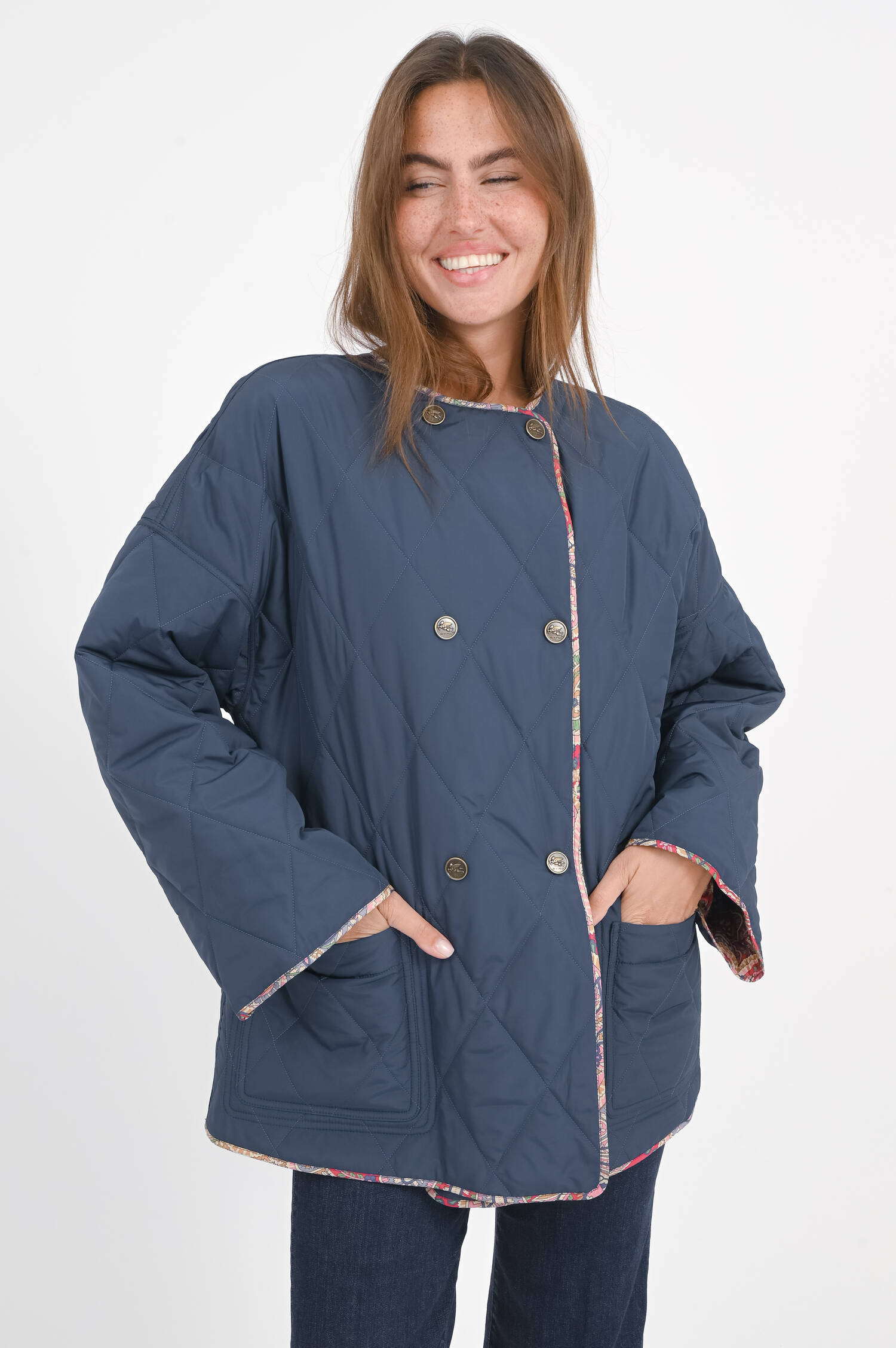 Wende-Steppjacke in Multicolor/Blau