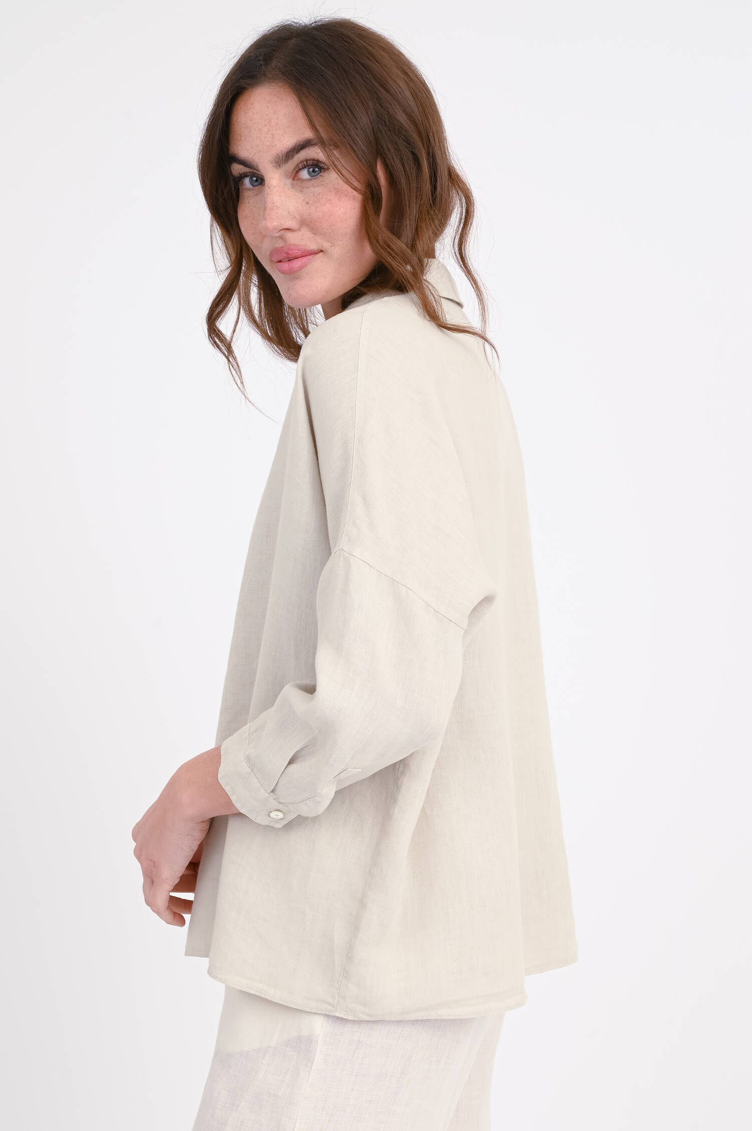 Leinenbluse mit verkürztem Arm GIOIA in Stone