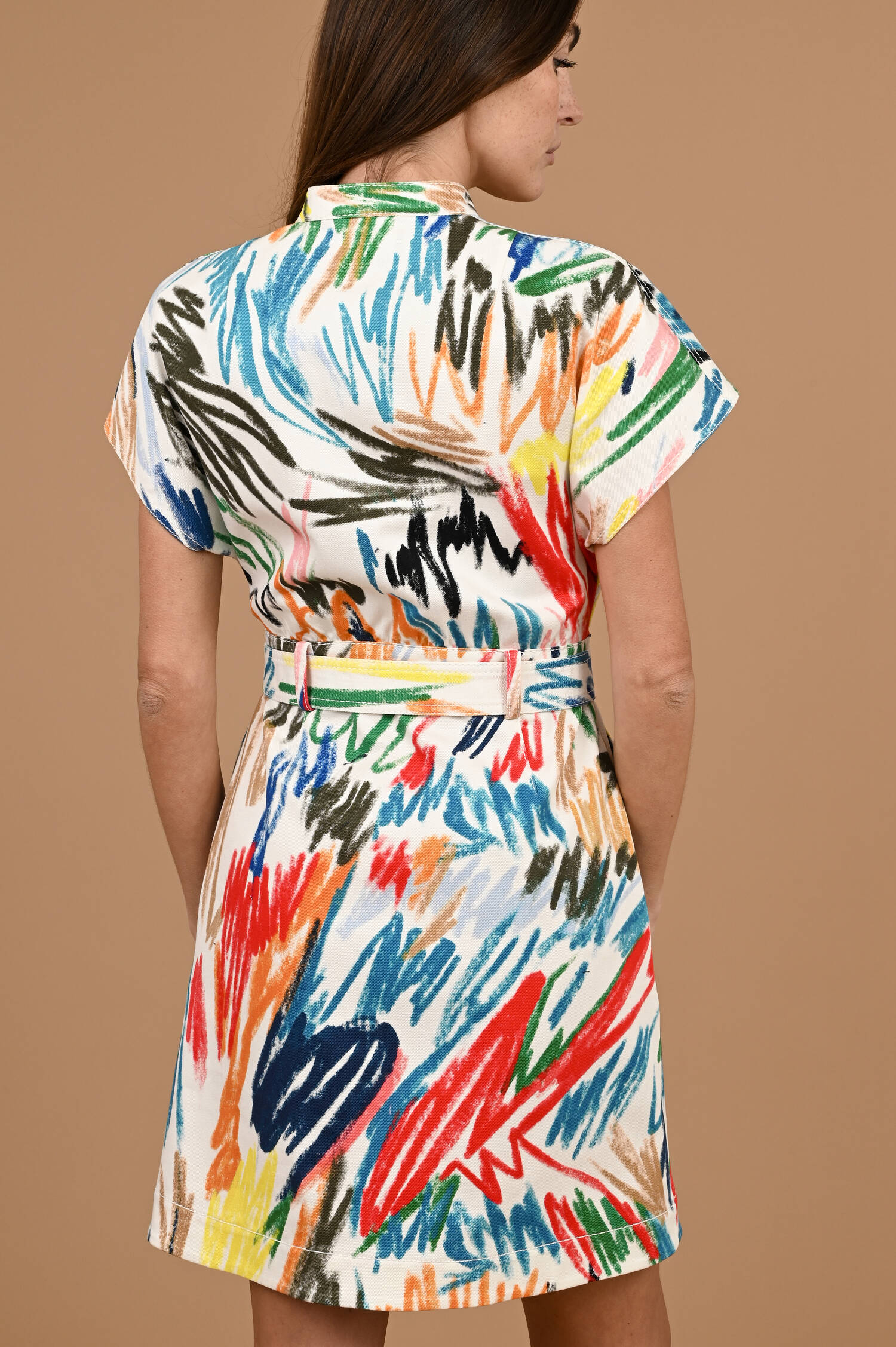 Kurzarm Denimkleid in Cream gemustert Kurzarm Denimkleid in Cream gemustert