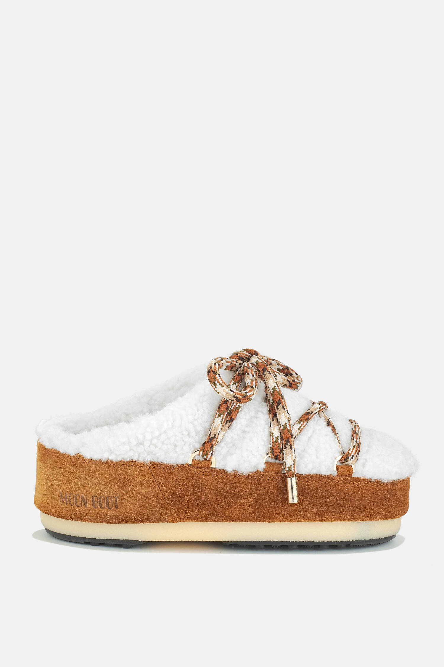 Mules ICON mit Lammfell in Cognac/Weiß
