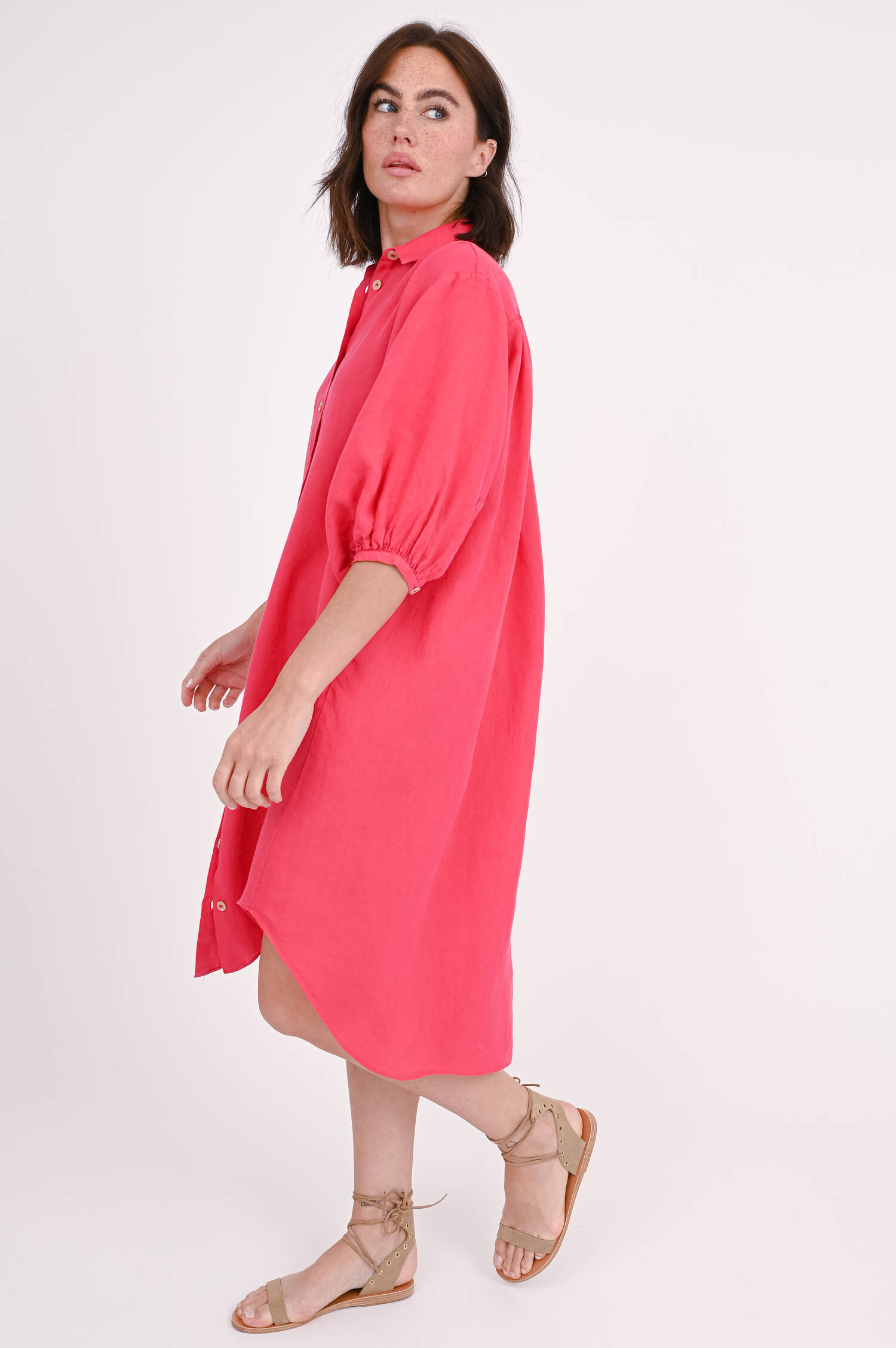Leinenkleid CAROLA in Himbeere