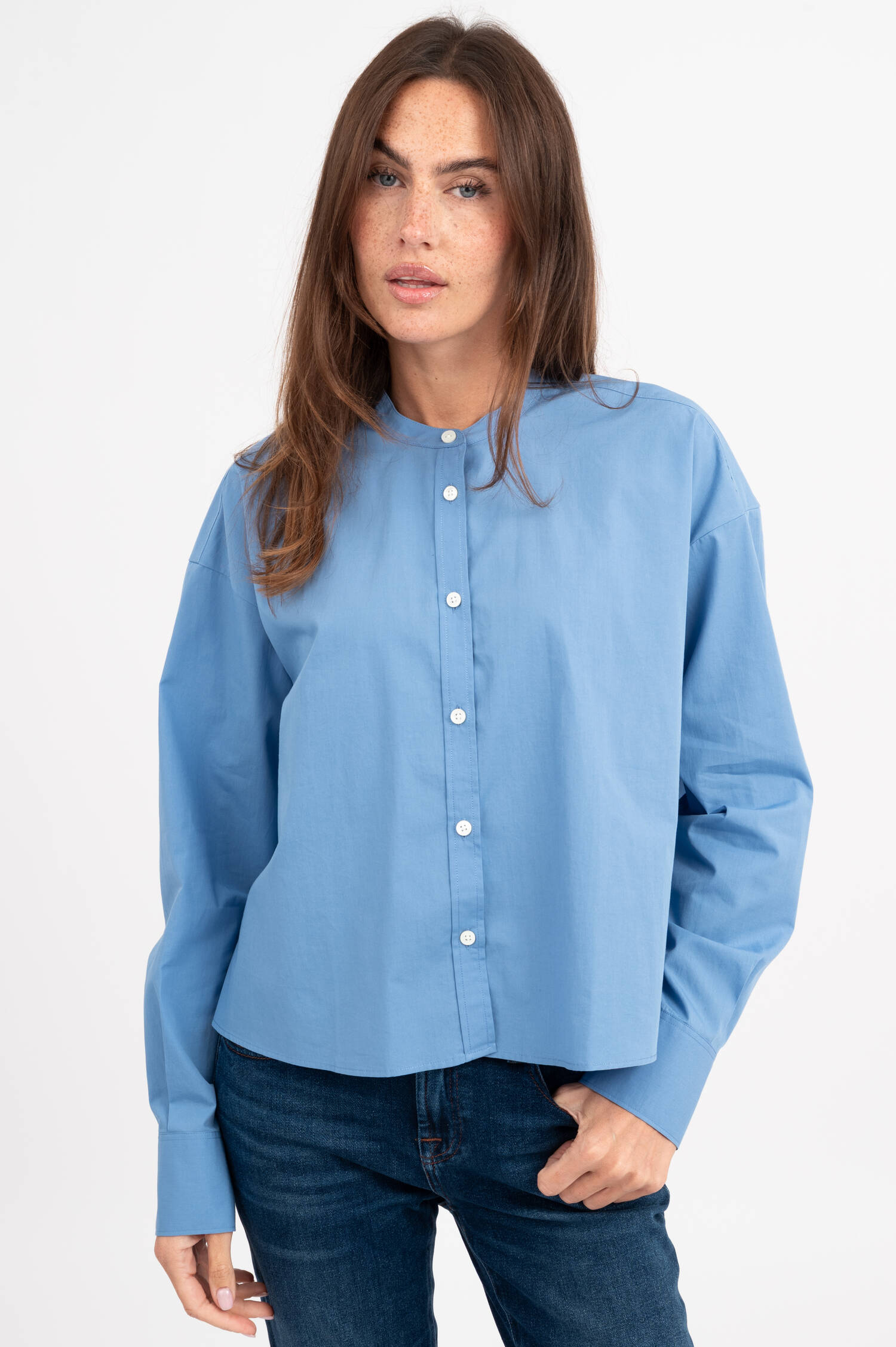 Baumwoll Bluse in Pastellblau