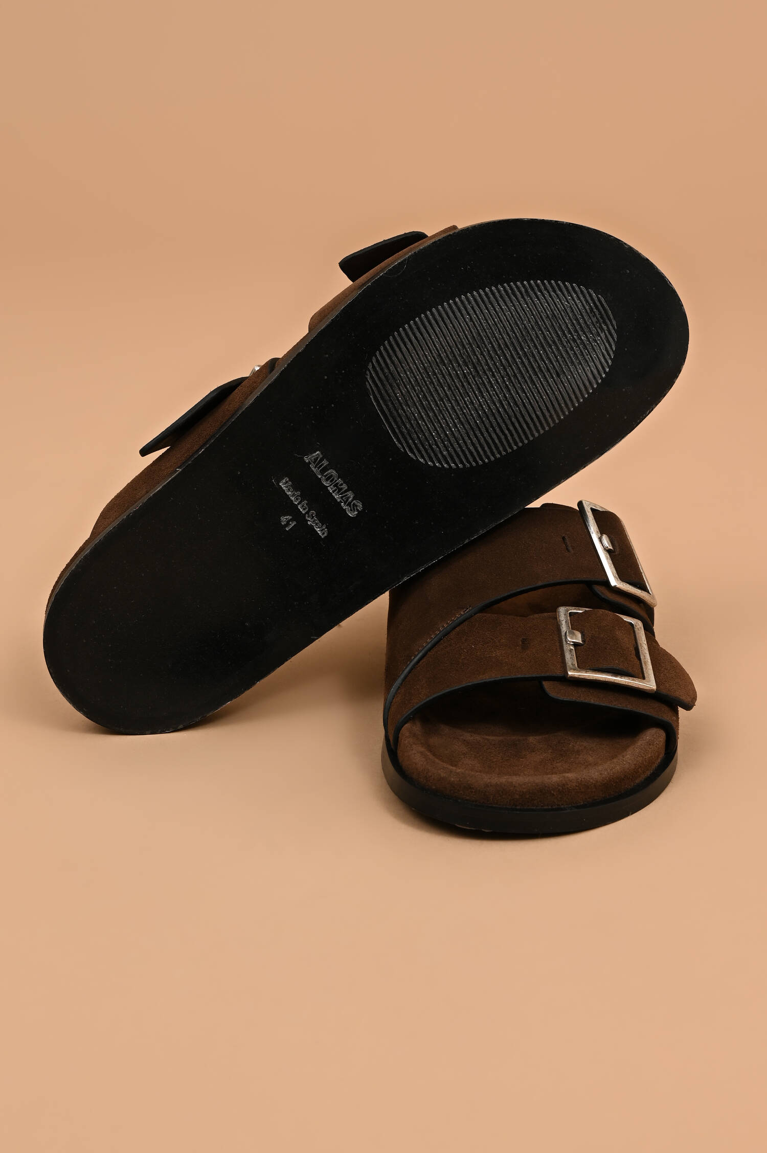 Veloursleder Sandalen in Dunkelbraun