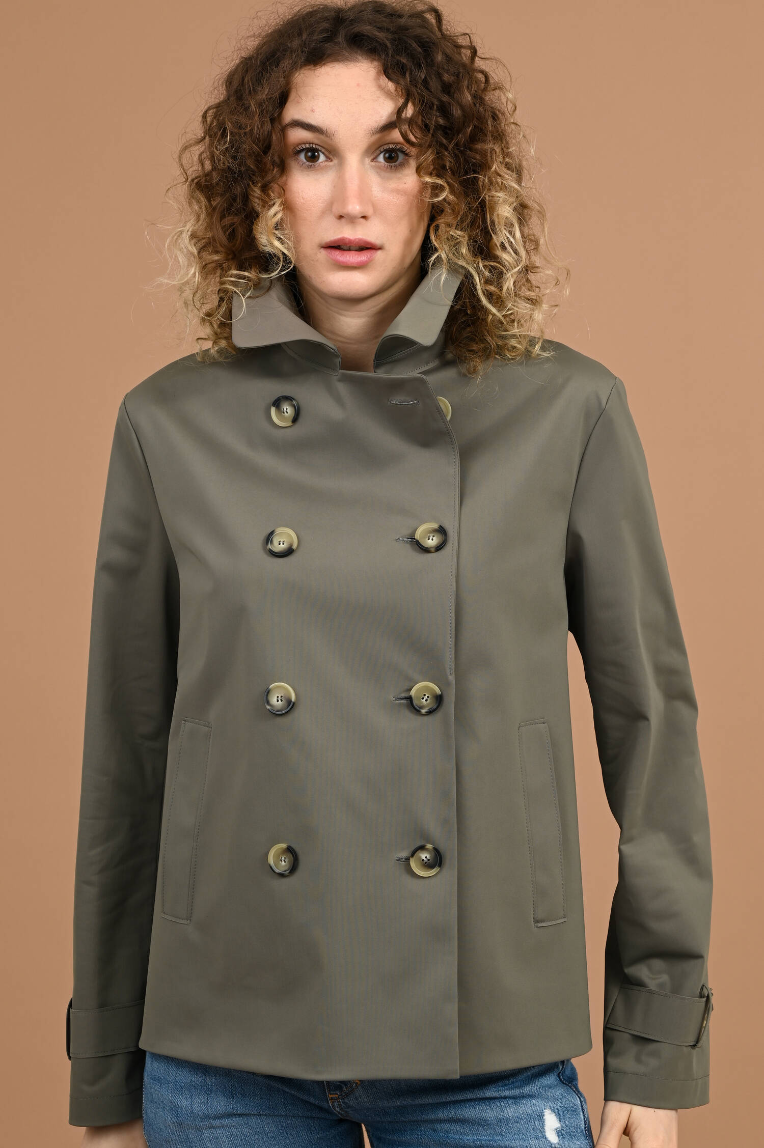 Cropped Trenchcoat in Hunting Grün