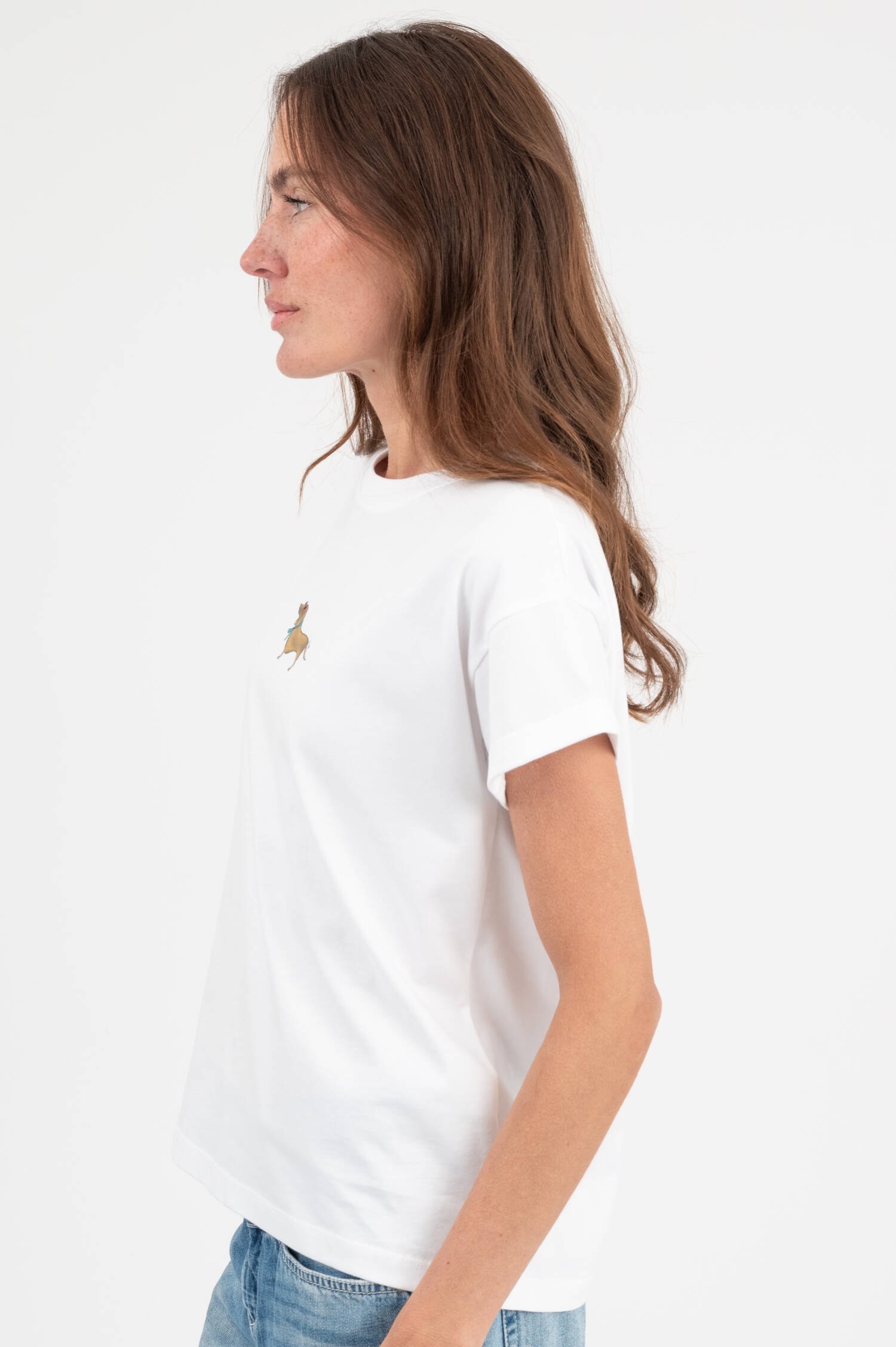 T-Shirt mit Dackel Illustration in Weiß