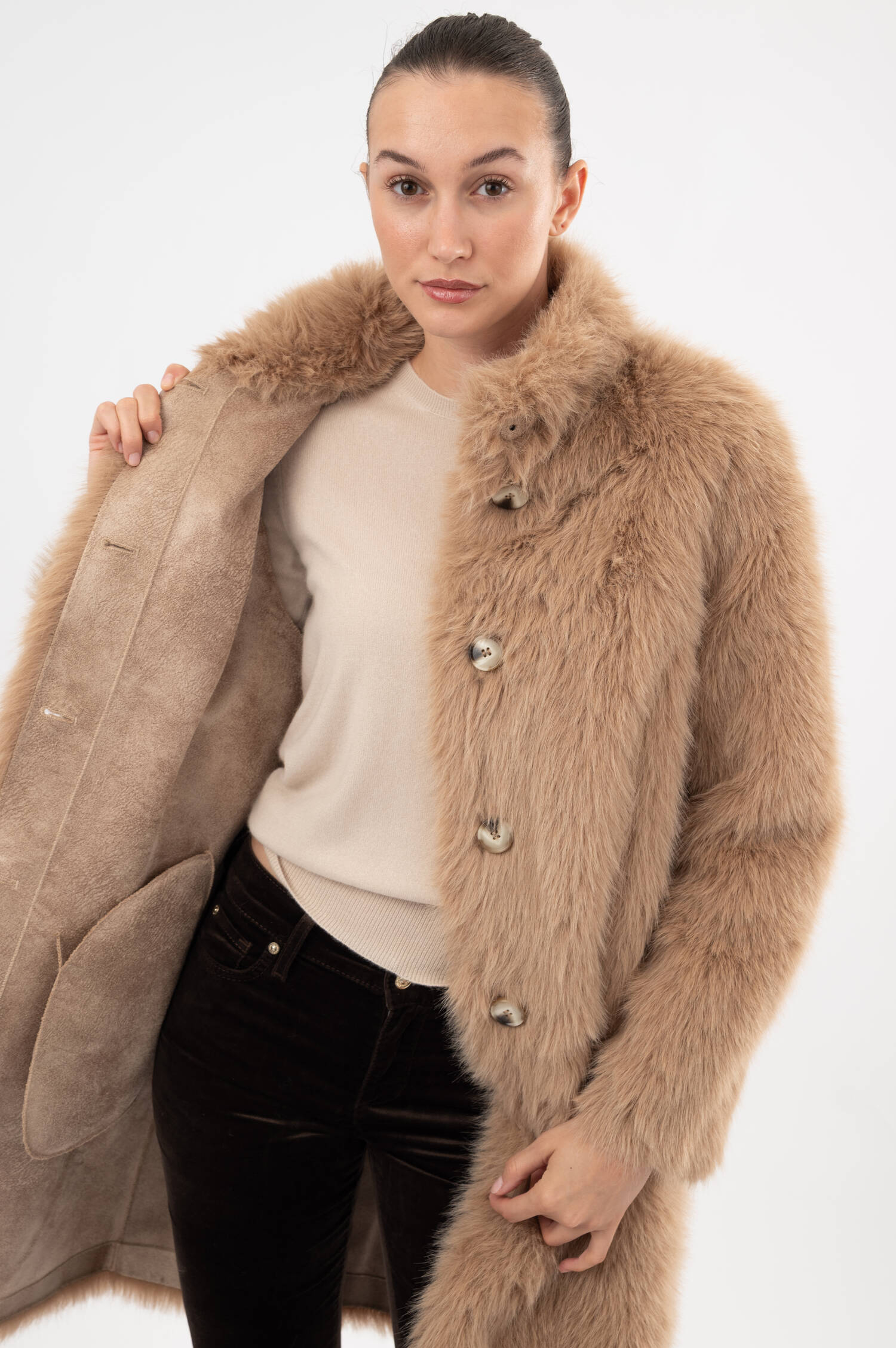 Faux-Fur-Mantel DINA TOSCANY in Camel Faux-Fur-Mantel DINA TOSCANY in Camel