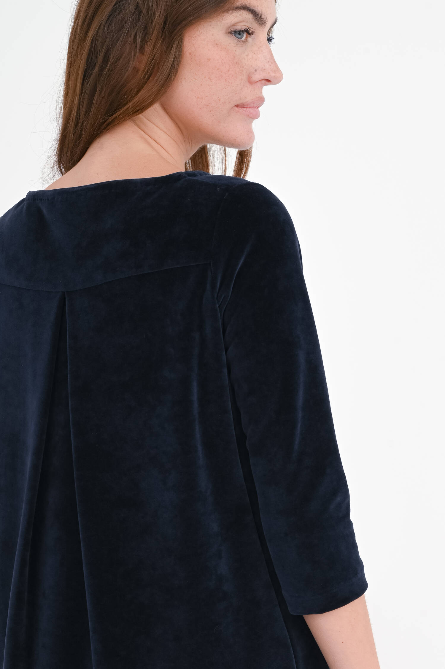 Samt-Kleid mit 3/4 Arm in Navy