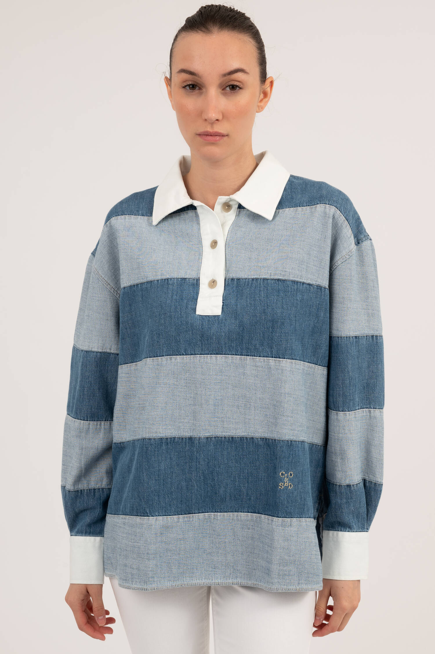 Rugby Denimshirt in Hellblau/Mittelblau Rugby Denimshirt in Hellblau/Mittelblau