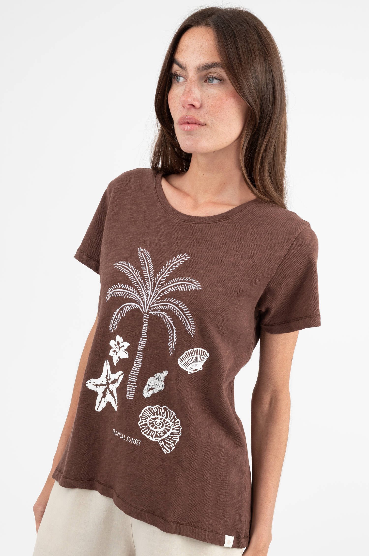 T-Shirt mit Print in Braun